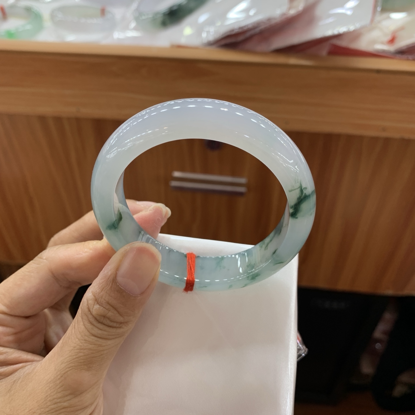 052029XYGX 冰飘花正圈翡翠手镯 54.3-14-9