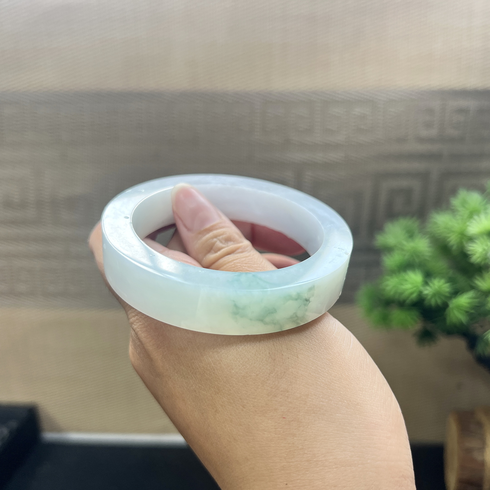 飘蓝花翡翠手镯镯胚 ⭕️70-54-12.5-8，正圈可做54