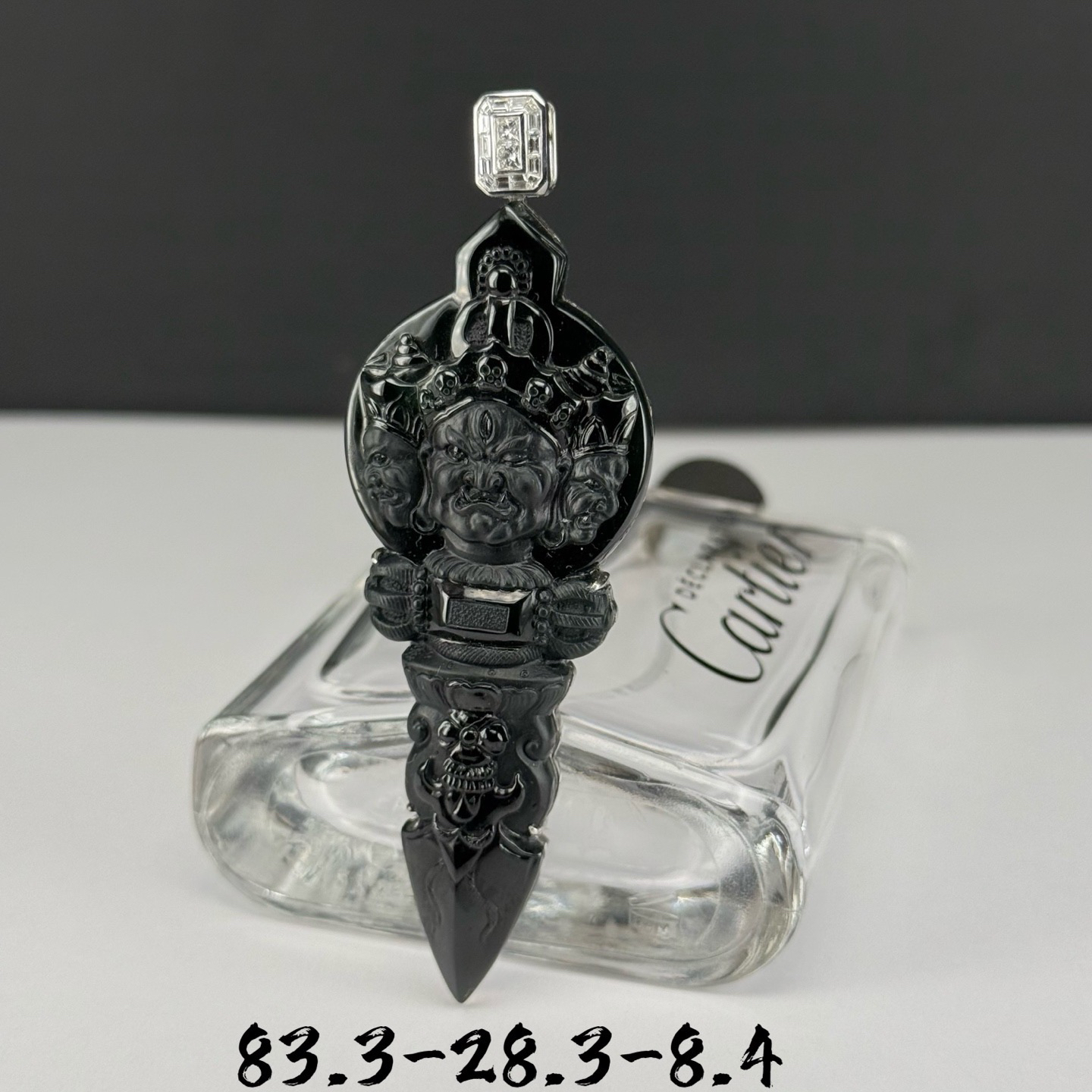 精品18k墨翠降魔杵 种好色正 黑度极好 打灯通透 油性十足  尺寸83.3