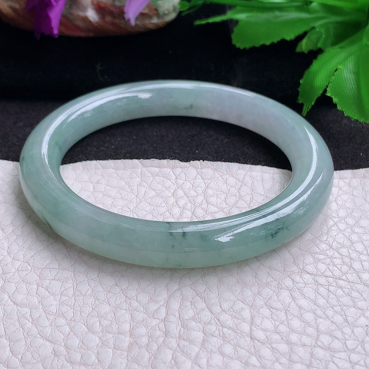 xx实拍55*9.6美人镯 缅甸翡翠a货玉手镯冰胶飘花圆条玉手环