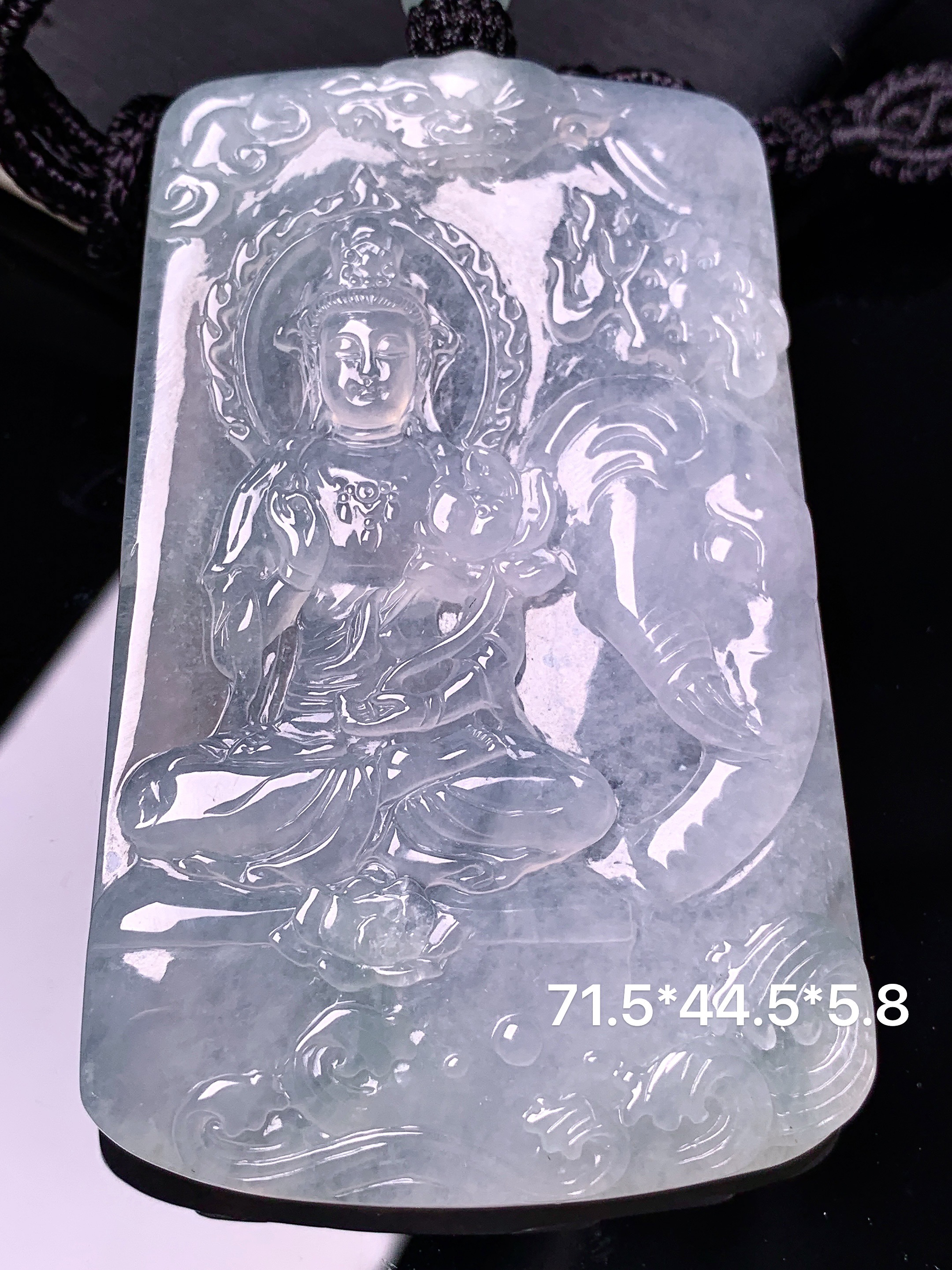 冰种普贤观音菩萨吊坠 玉质细腻 色泽艳丽清新 水润亮眼 整体尺寸71.5*44.5*5.8 a2