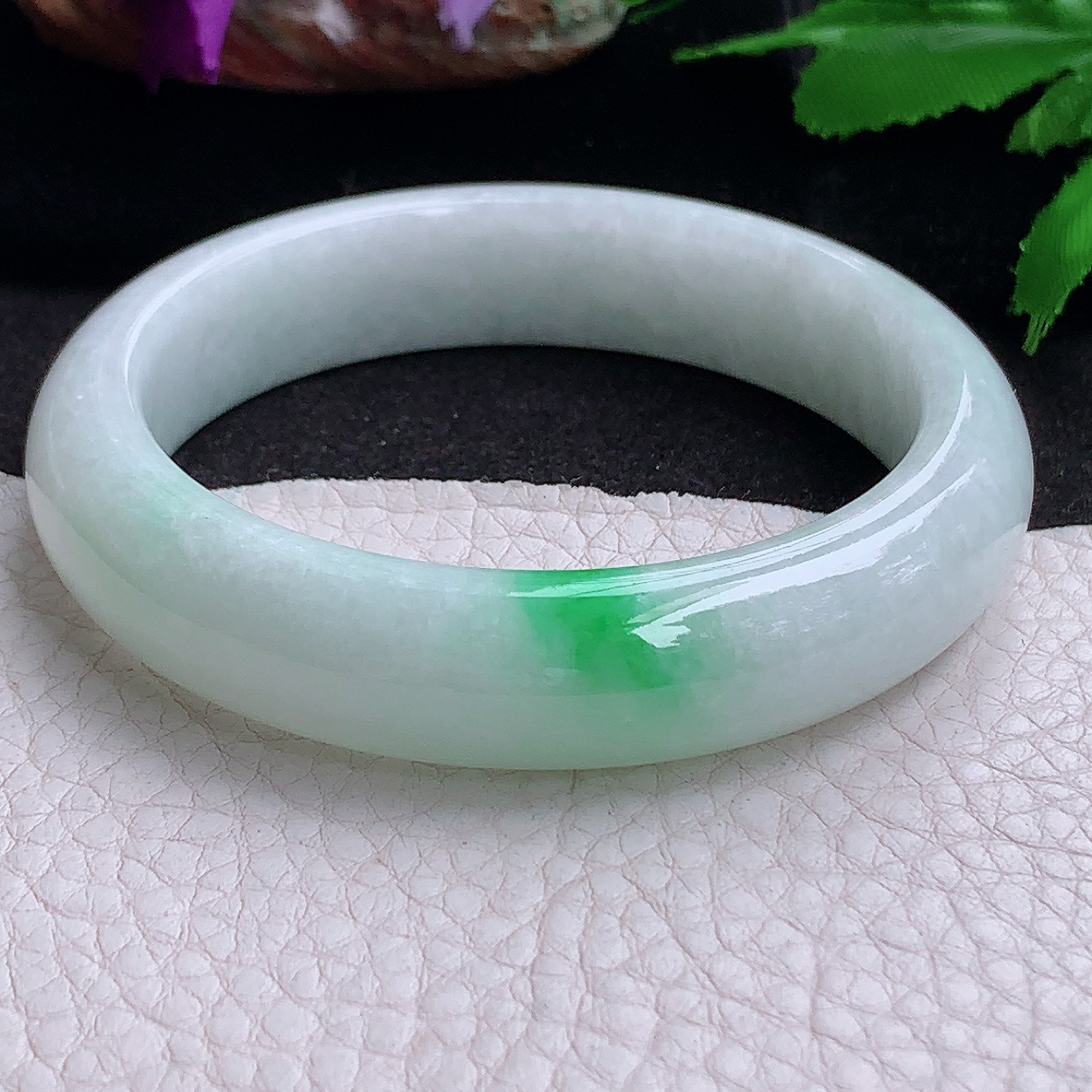 xx大圈口60.5*12.8*8.7白底青镯 缅甸翡翠a货玉手镯胶感飘阳绿正圈玉手环