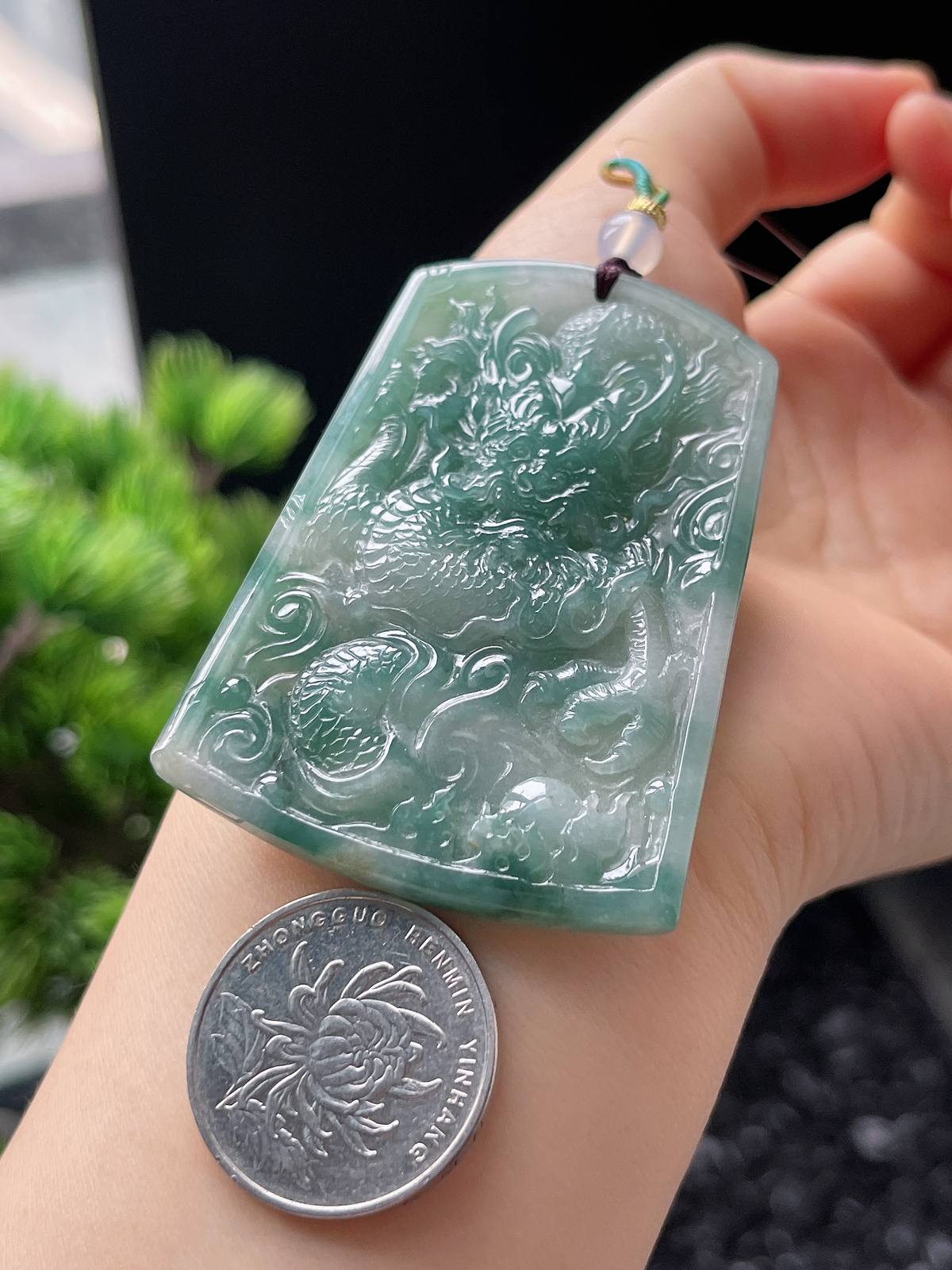 翡翠糯化种飘蓝花山水牌