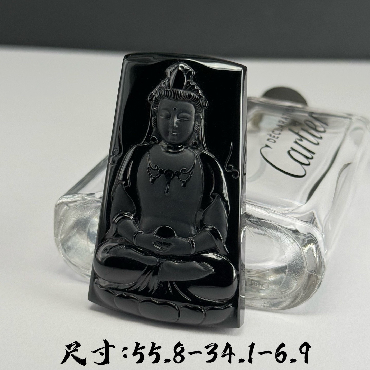 墨翠观音 种好色正 黑度极好 打灯通透 油性十足 尺寸55.8
