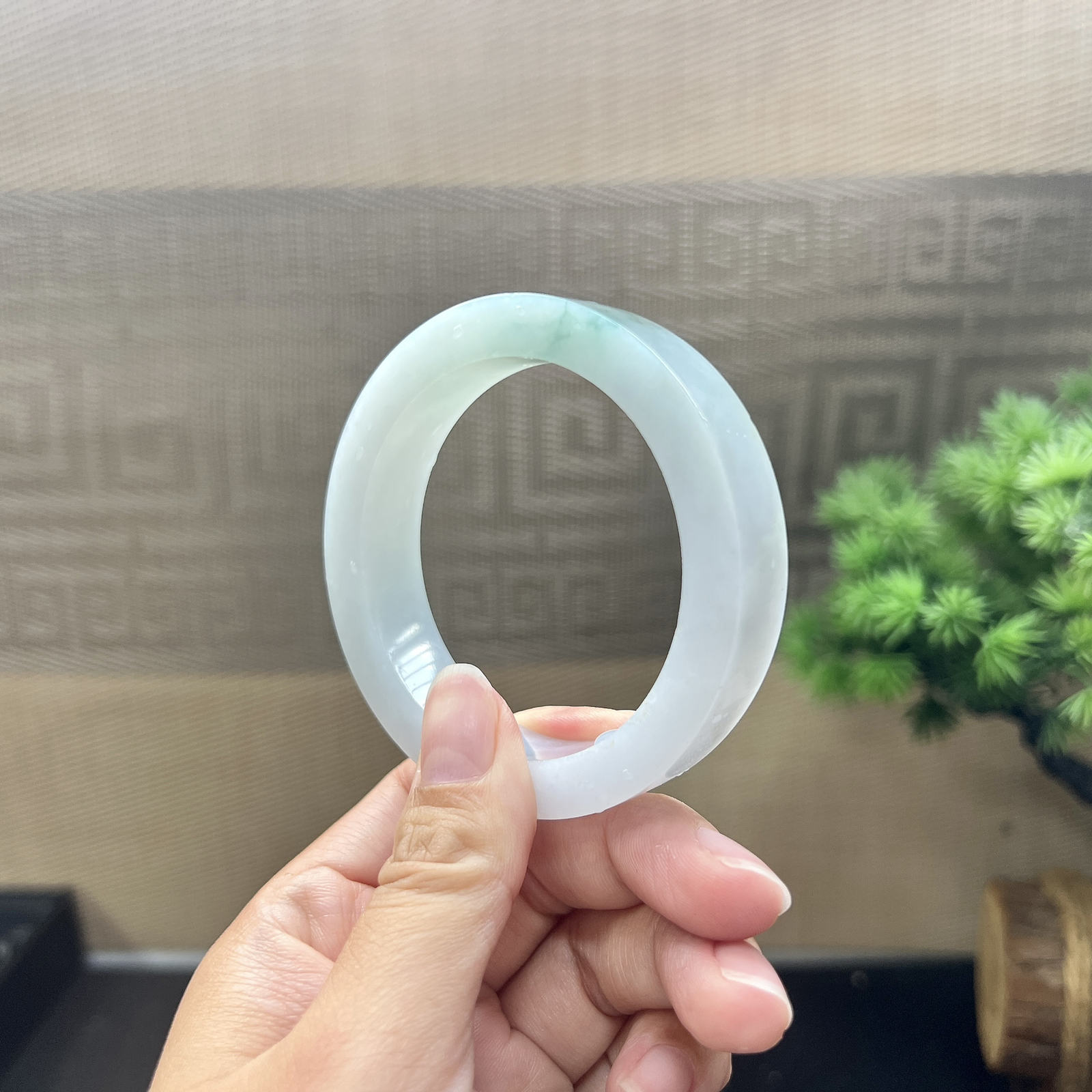 飘蓝花翡翠手镯镯胚 ⭕️70-54-12.5-8，正圈可做54