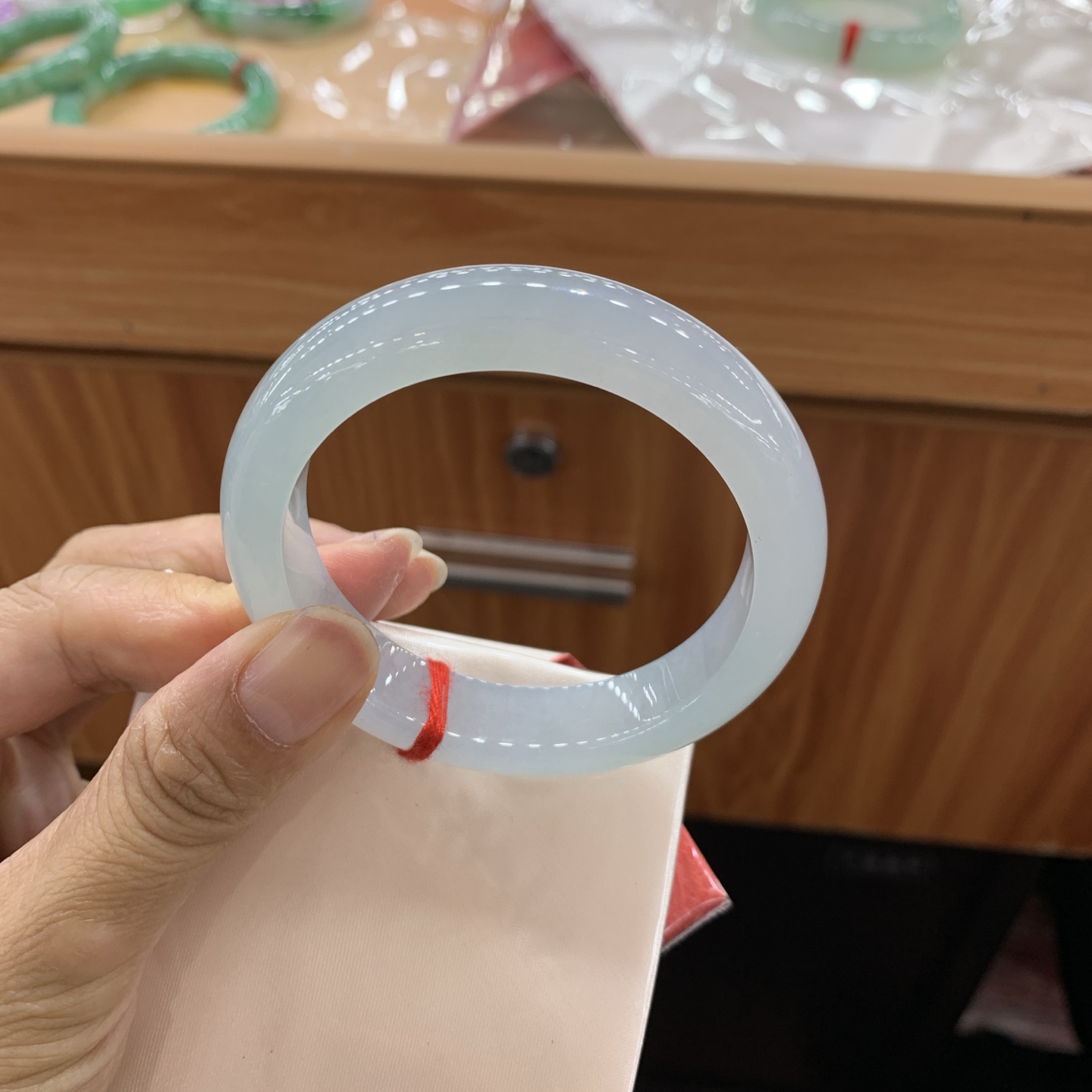 0722DKM 冰胶蓝水正圈翡翠手镯 52.4-12-8.5