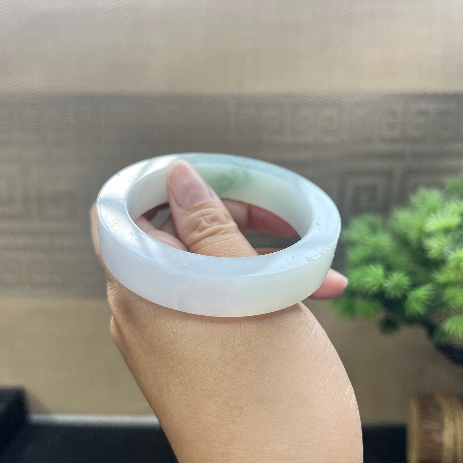 飘蓝花翡翠手镯镯胚 ⭕️70-54-12.5-8，正圈可做54