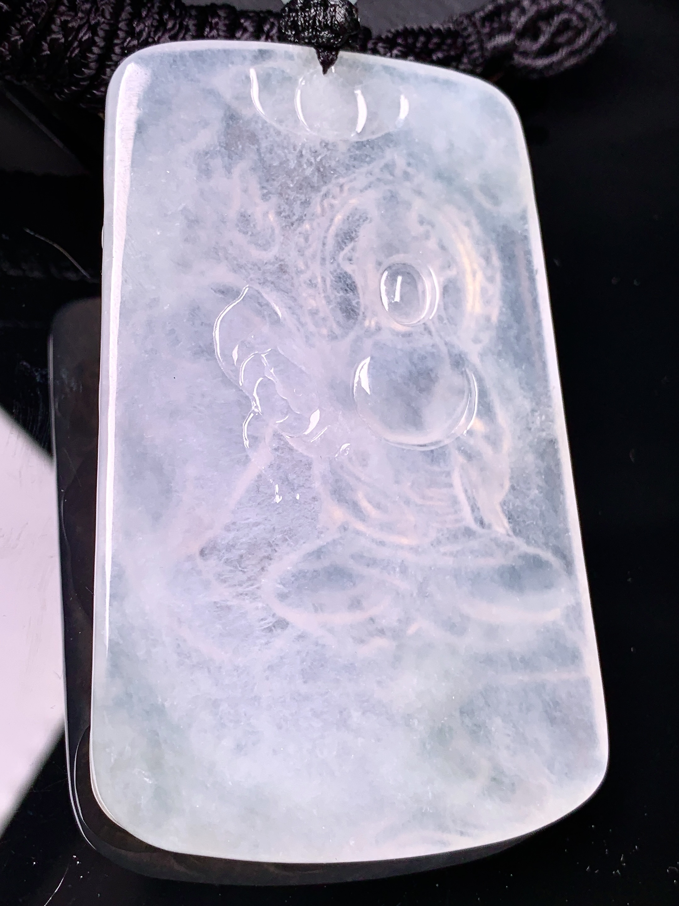 冰种普贤观音菩萨吊坠 玉质细腻 色泽艳丽清新 水润亮眼 整体尺寸71.5*44.5*5.8 a2