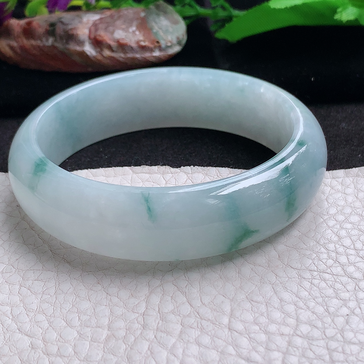 Jm大圈口60*17*8.6轮胎镯 缅甸翡翠玉手镯冰飘花宽边正圈玉镯子