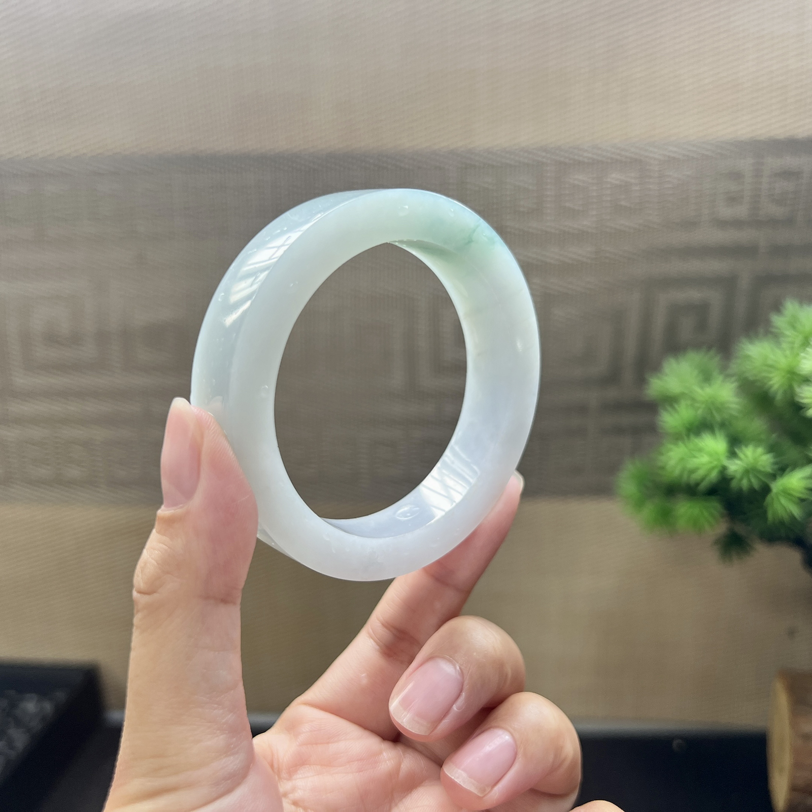 飘蓝花翡翠手镯镯胚 ⭕️70-54-12.5-8，正圈可做54