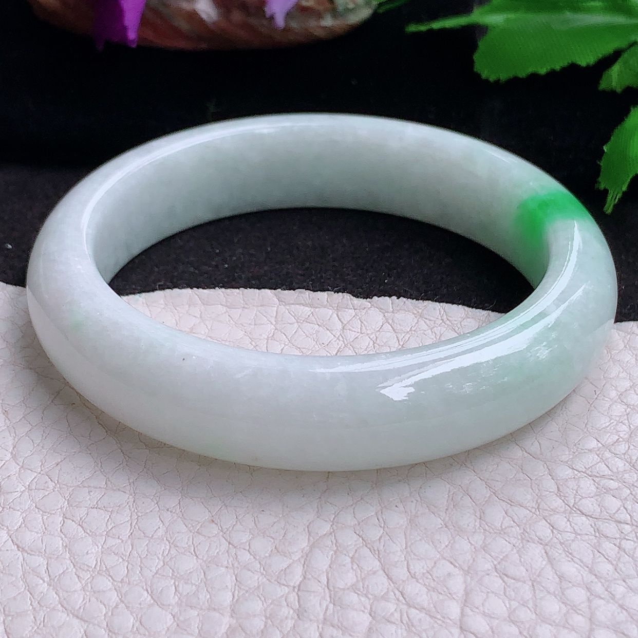 xx大圈口60.5*12.8*8.7白底青镯 缅甸翡翠a货玉手镯胶感飘阳绿正圈玉手环