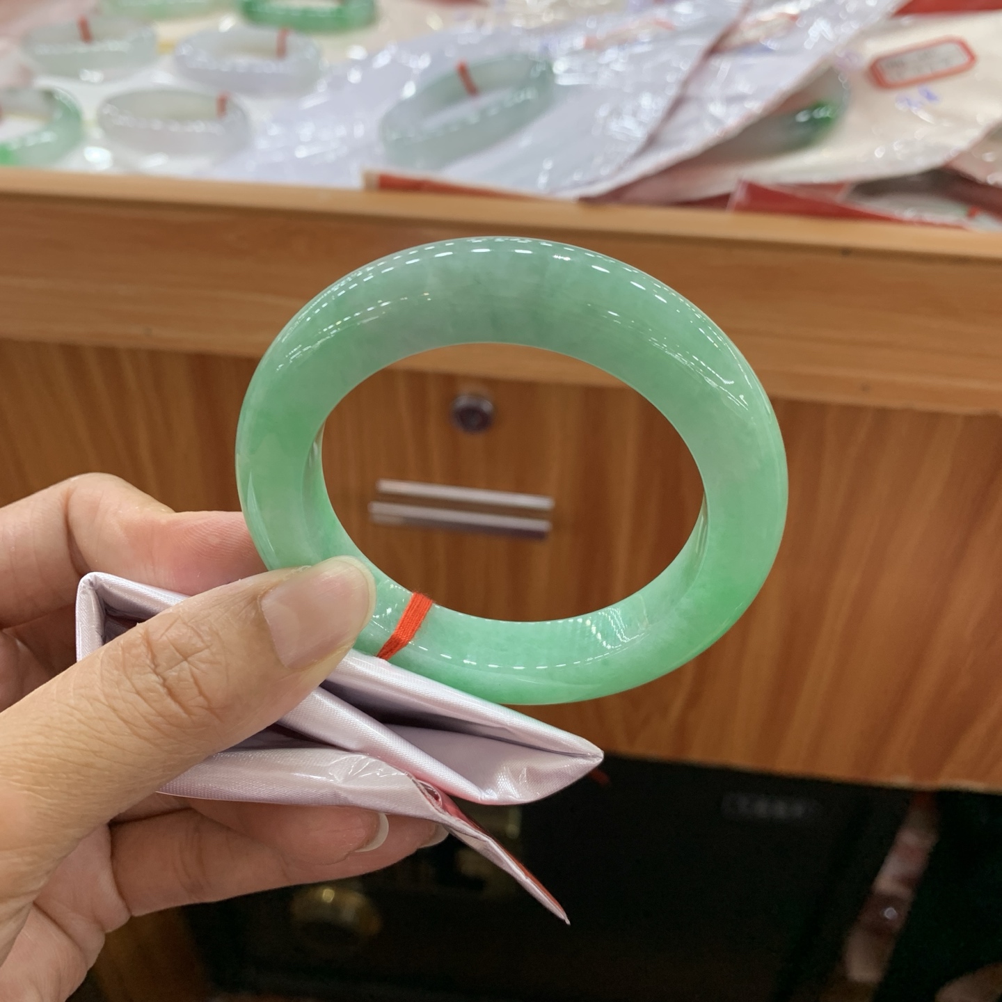 052014CK 满绿正圈翡翠手镯w 54.6-12-10.4