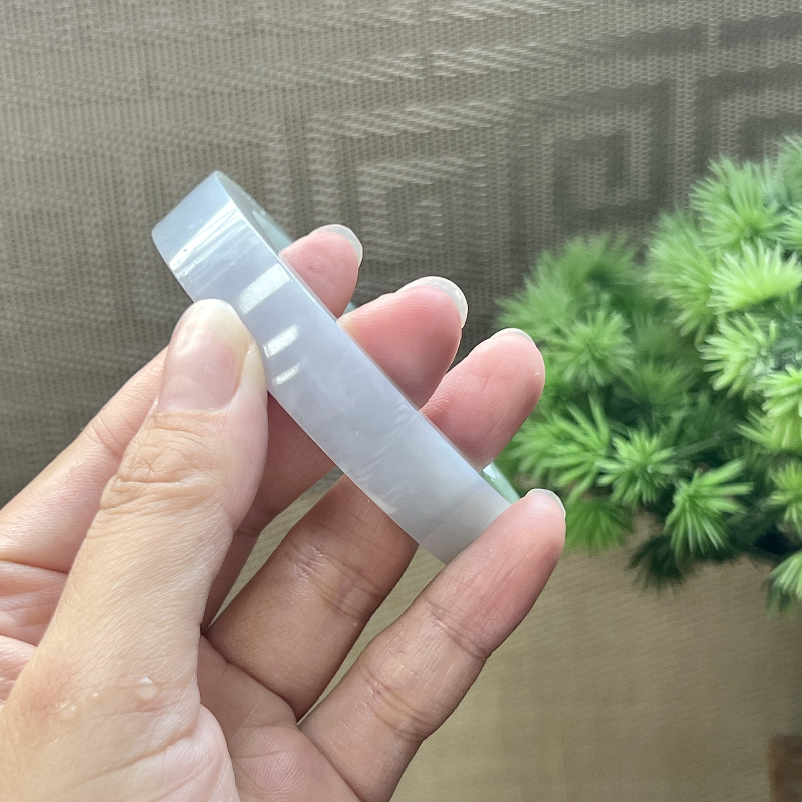 飘蓝花翡翠手镯镯胚 ⭕️70-54-12.5-8，正圈可做54