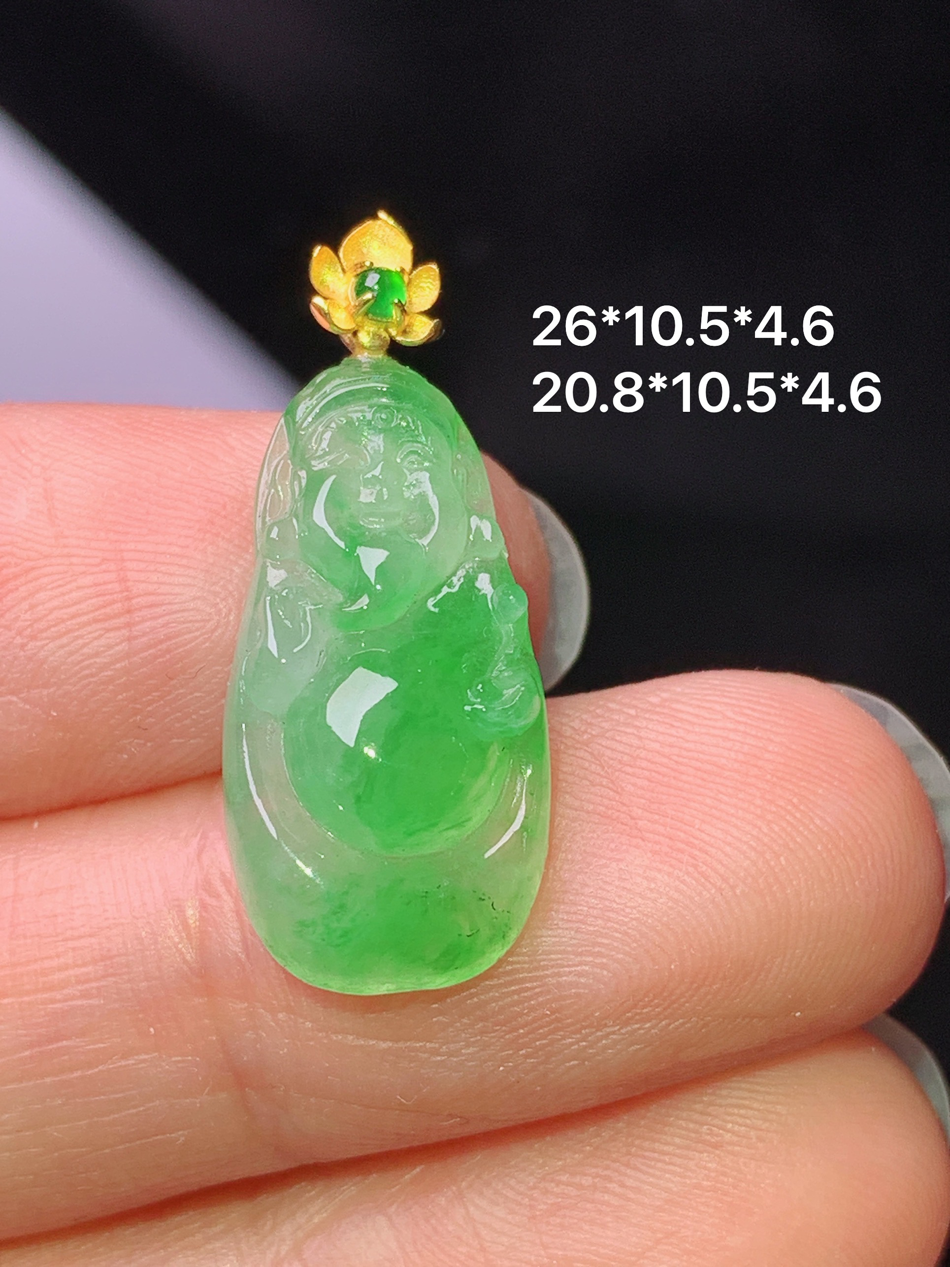 18k金镶嵌冰阳绿财神吊坠 玉质细腻 色泽艳丽清新 水润亮眼 整体尺寸26*10.5*4.6 t1