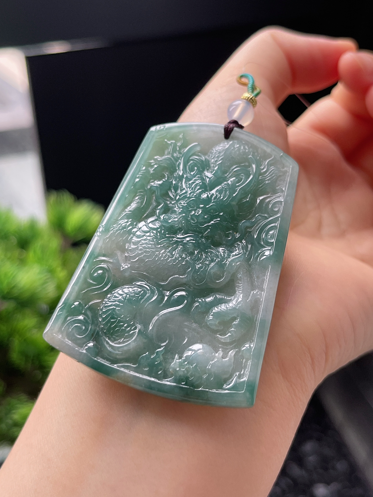 翡翠糯化种飘蓝花山水牌