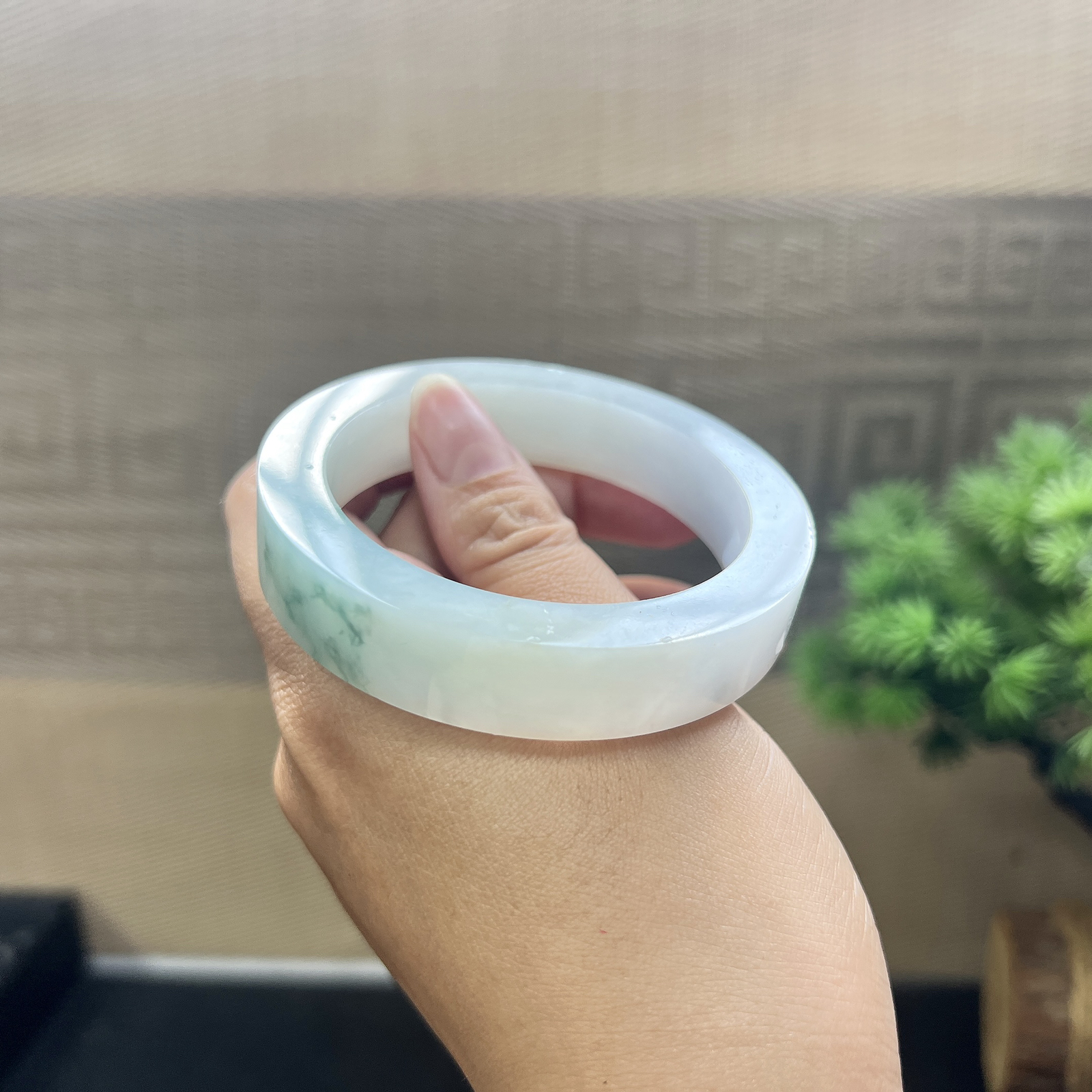 飘蓝花翡翠手镯镯胚 ⭕️70-54-12.5-8，正圈可做54
