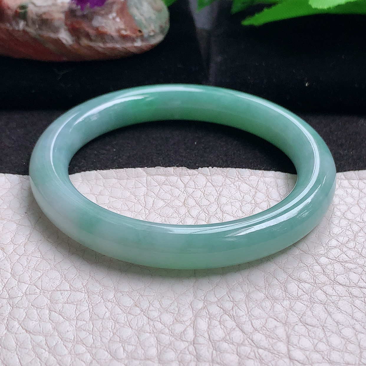 n小圈口51*9*8.6叮当镯 缅甸翡翠a货玉手镯胶感蓝韵圆条美人镯