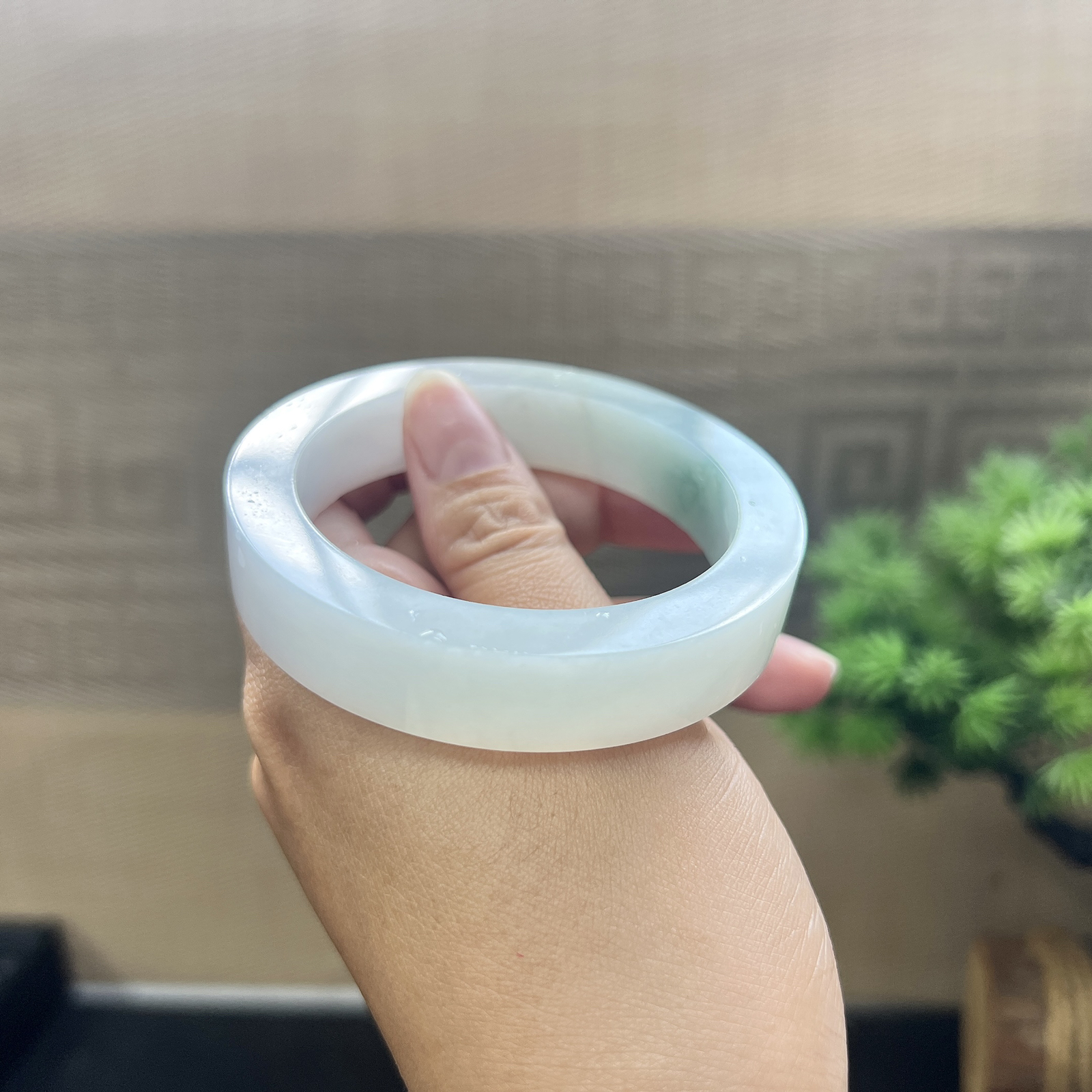 飘蓝花翡翠手镯镯胚 ⭕️70-54-12.5-8，正圈可做54