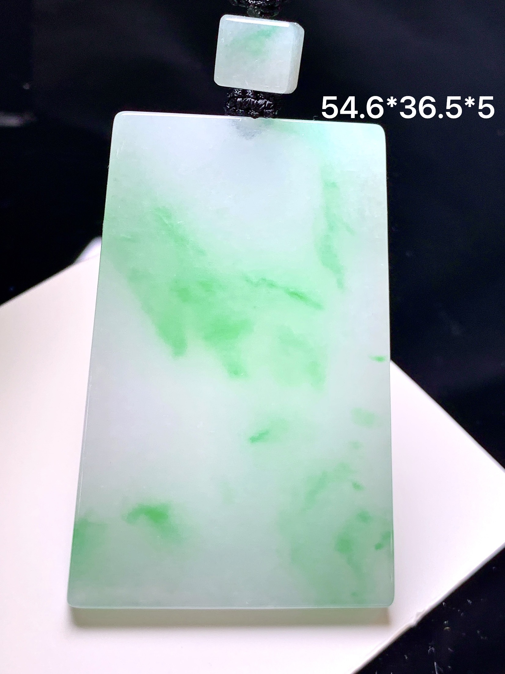 飘绿无事牌吊坠 玉质细腻 色泽艳丽清新 水润亮眼 整体尺寸54.6*36.5*5 a5