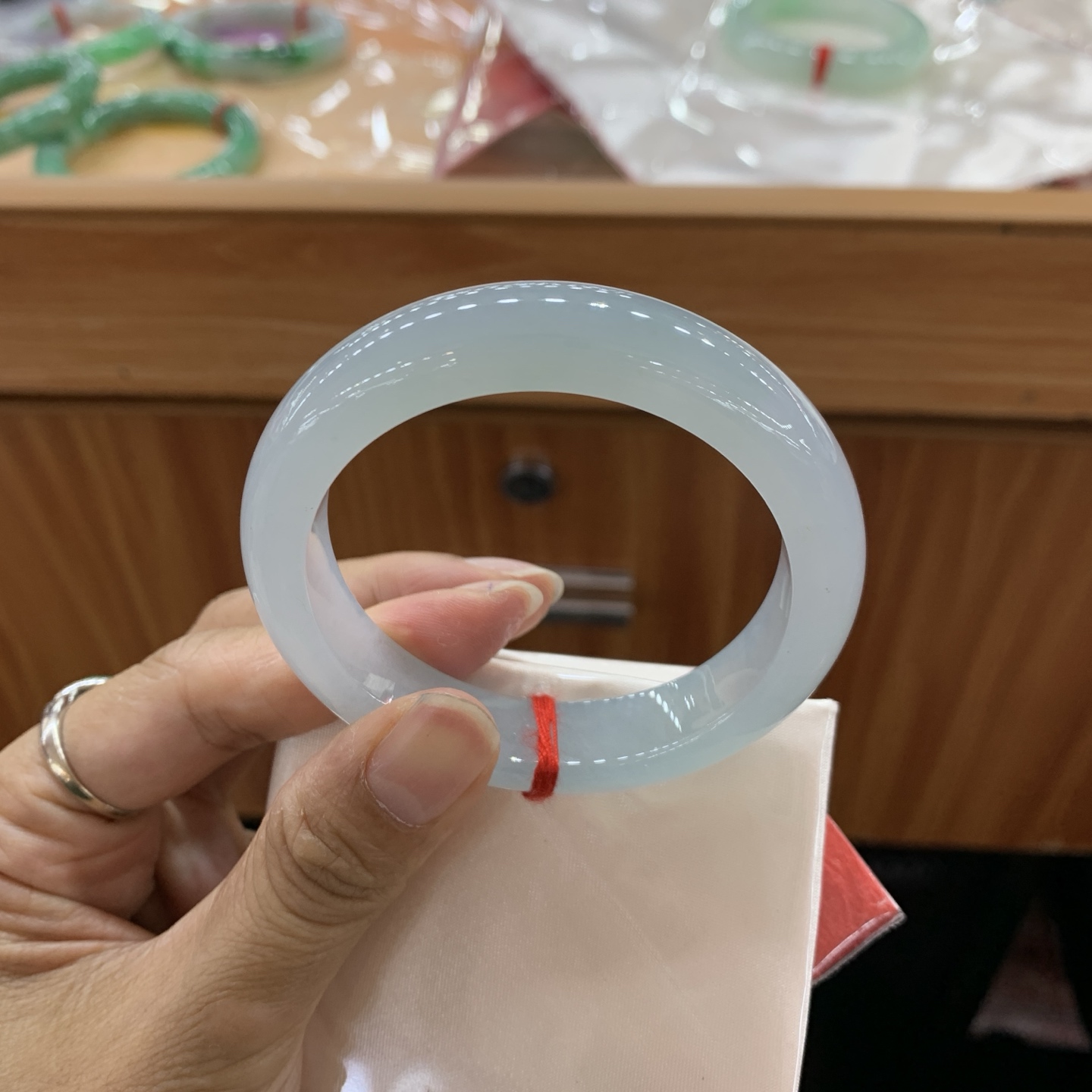 0722DKM 冰胶蓝水正圈翡翠手镯 52.4-12-8.5