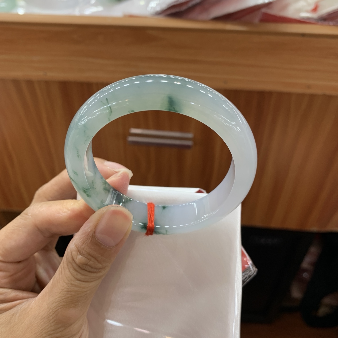 052029XYGX 冰飘花正圈翡翠手镯 54.3-14-9