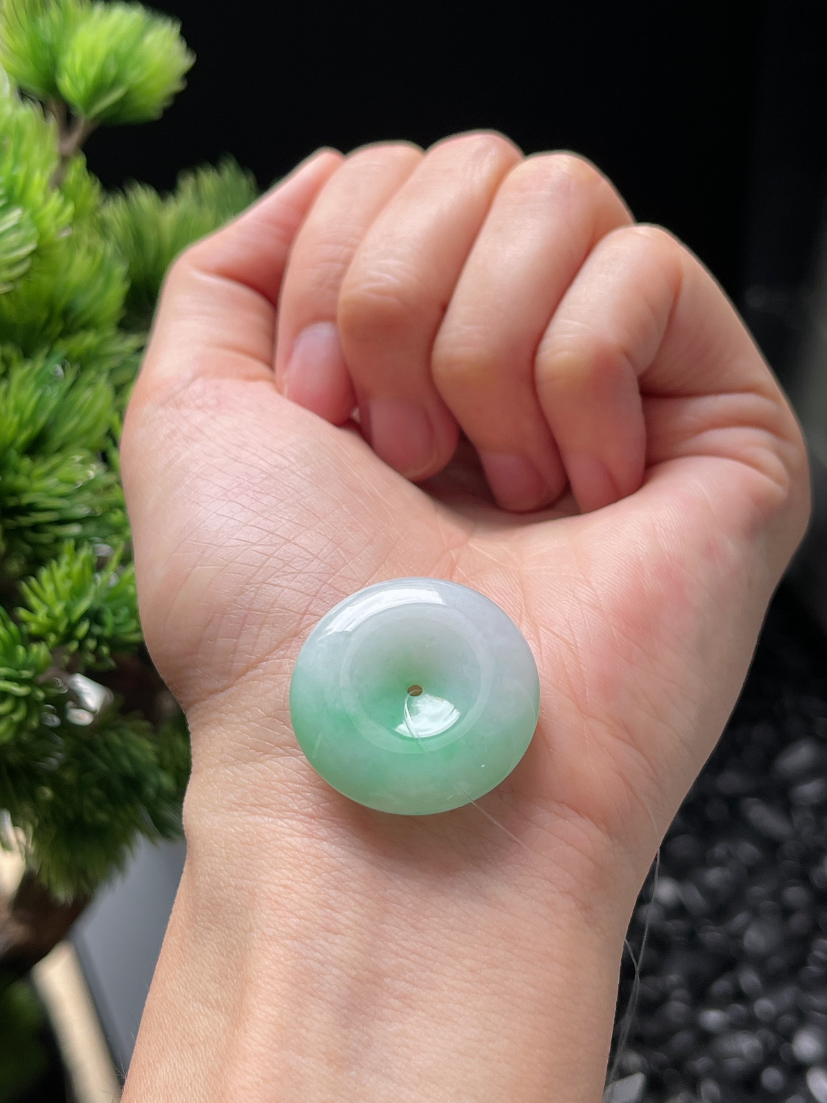 翡翠糯化种飘绿平安扣