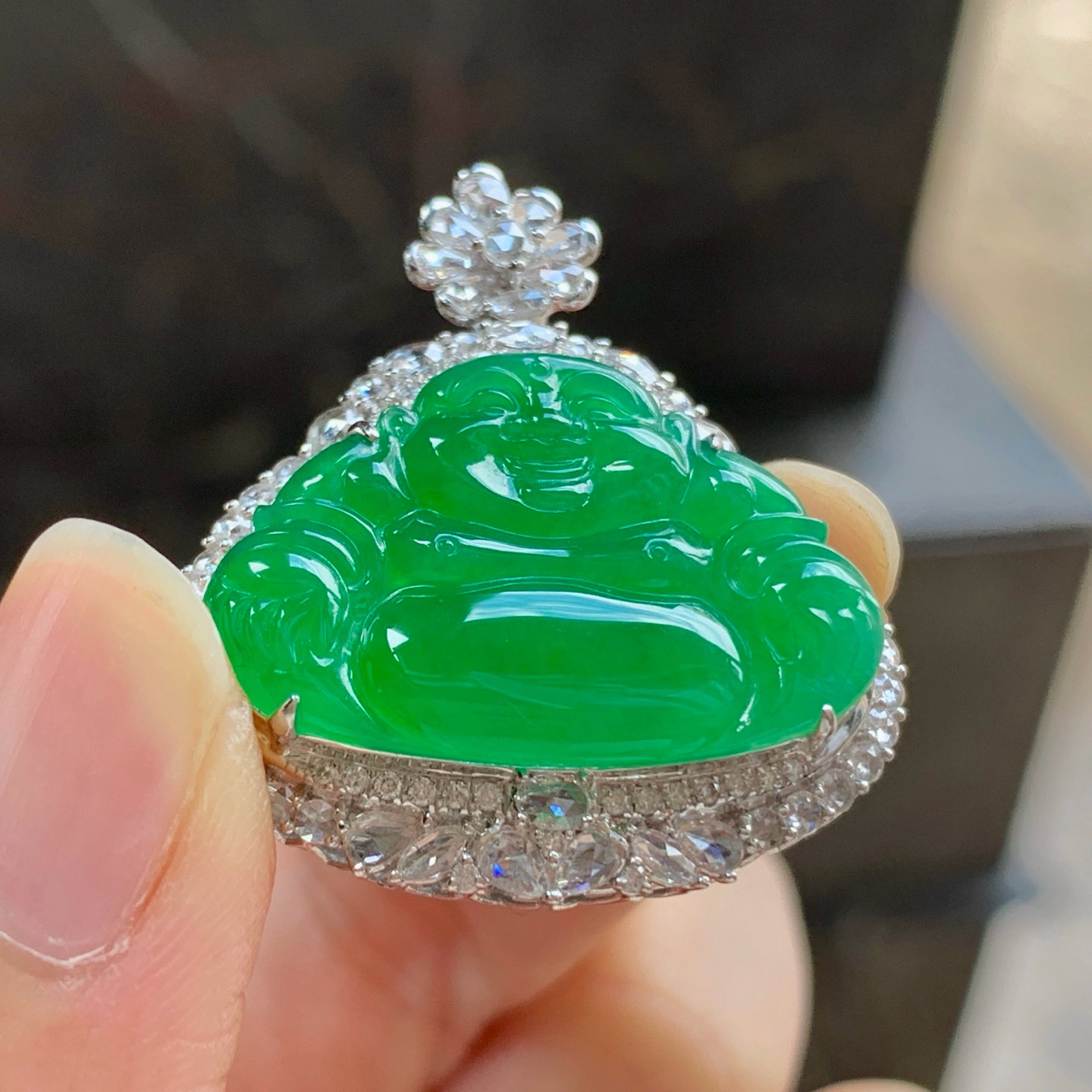 金钻镶嵌阳绿色佛公^_^色阳 细腻
