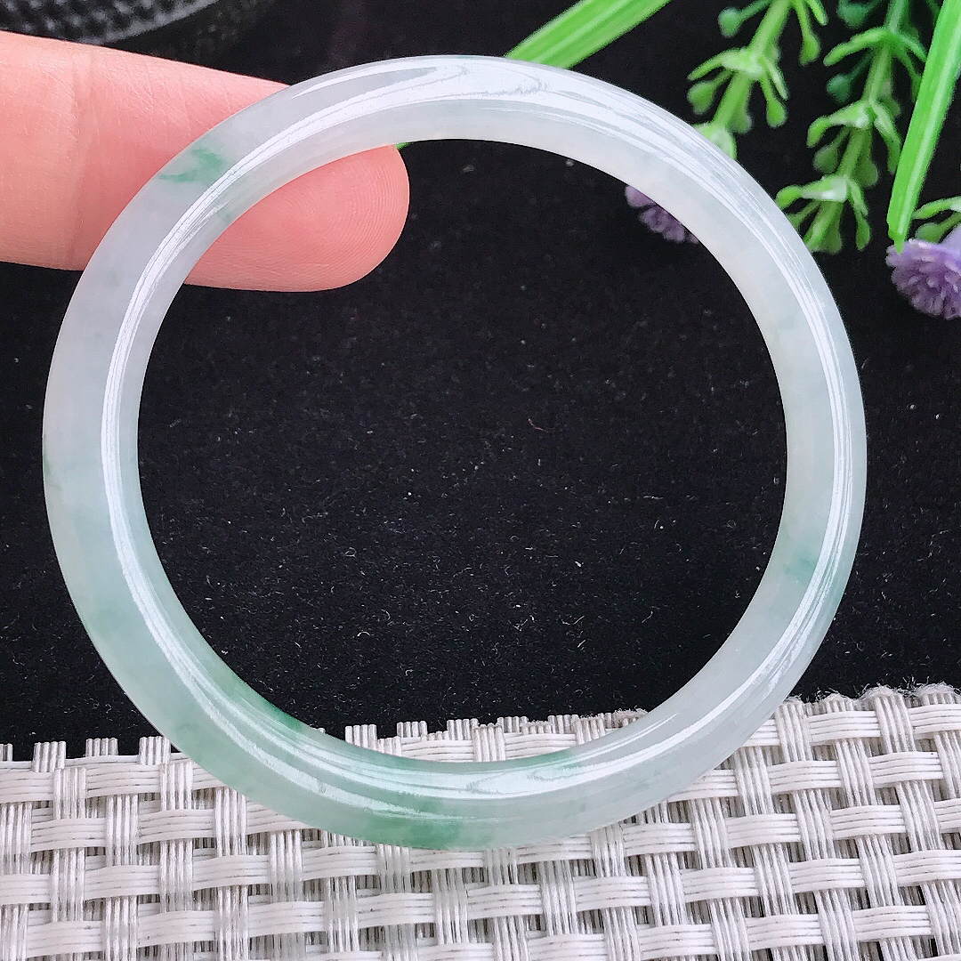 实拍A货翡翠54/48/6.2/6.7平安镯老坑冰胶冰飘花贵妃手镯叮当手镯