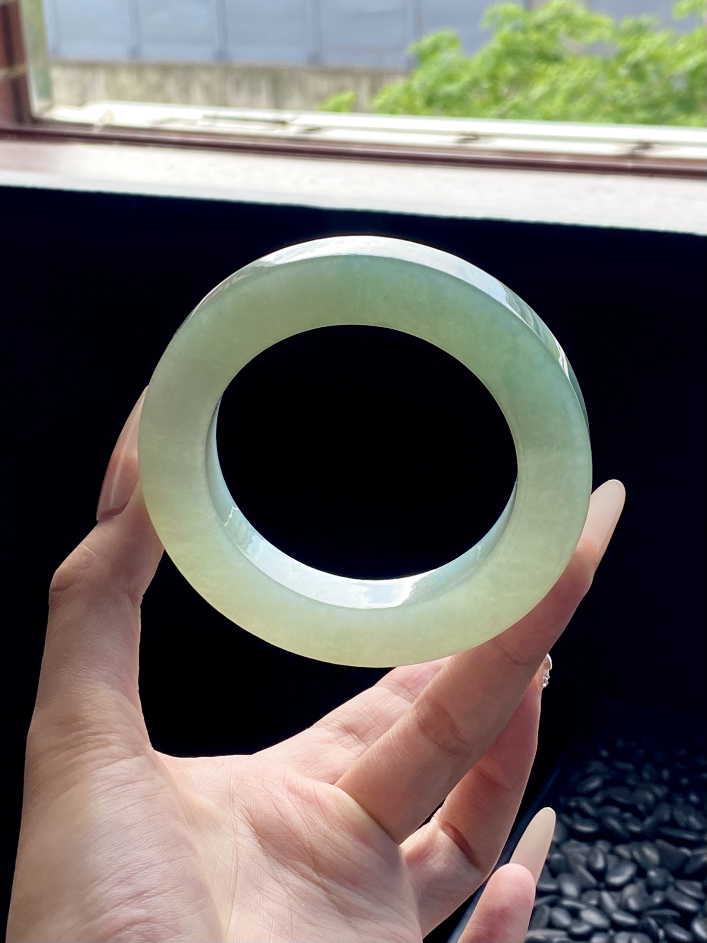 大圈口油青湖水绿镯胚 E63-5 ⭕️86.5-59.7-12.2-13.5 可做60～70正圈