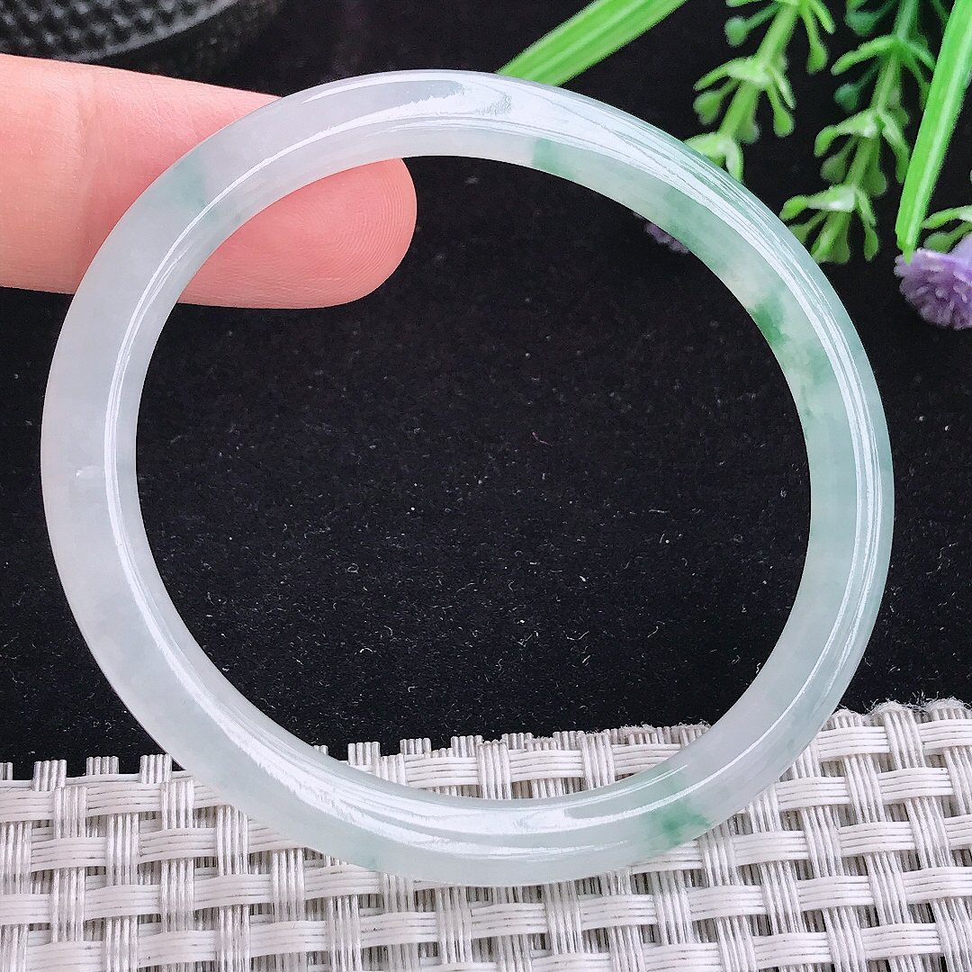 实拍A货翡翠54/48/6.2/6.7平安镯老坑冰胶冰飘花贵妃手镯叮当手镯