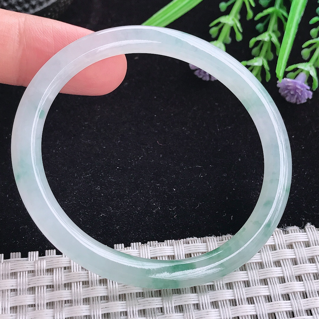 实拍A货翡翠54/48/6.2/6.7平安镯老坑冰胶冰飘花贵妃手镯叮当手镯
