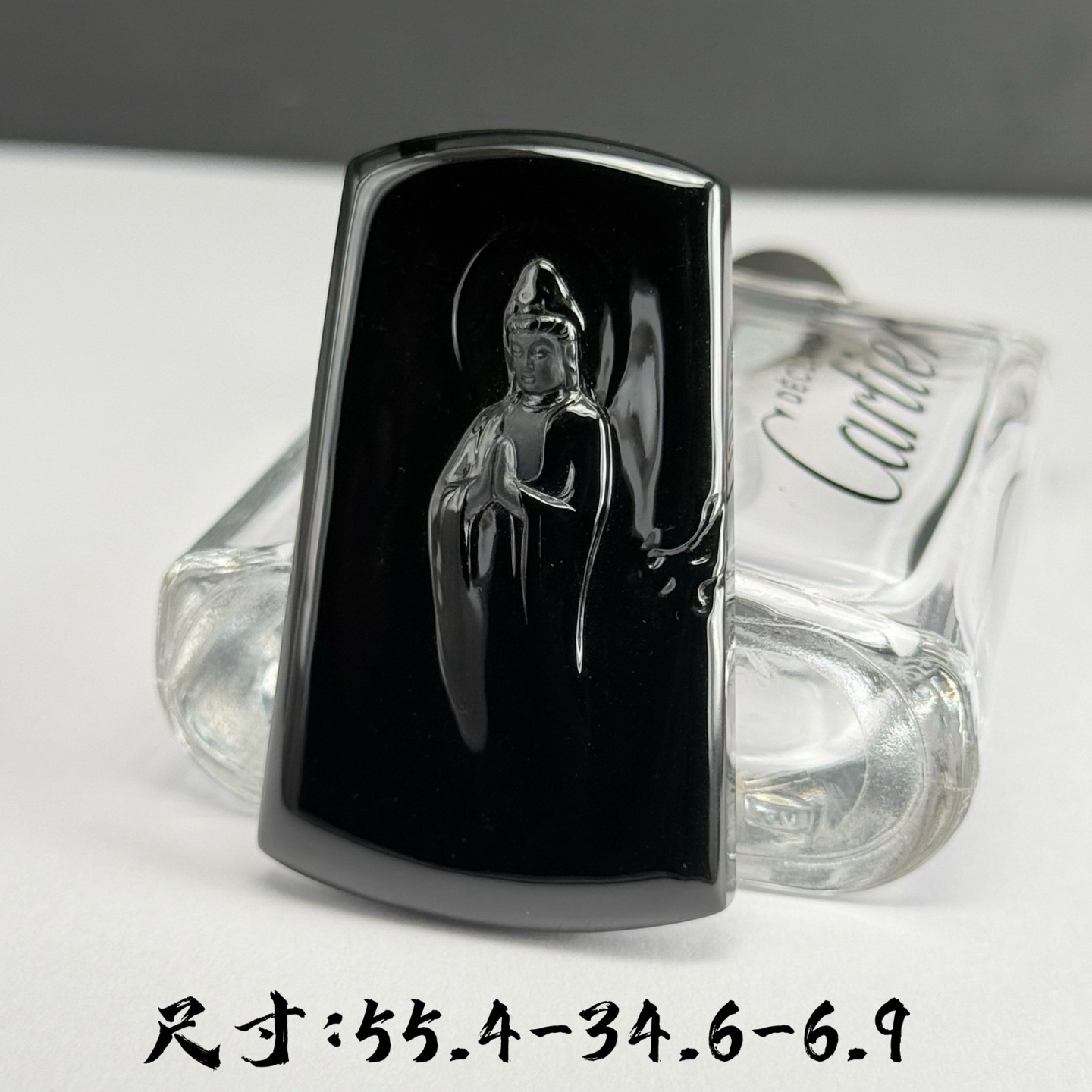 精品墨翠站观音 种好色正 黑度极好 打灯通透 油性十足 尺寸55.4