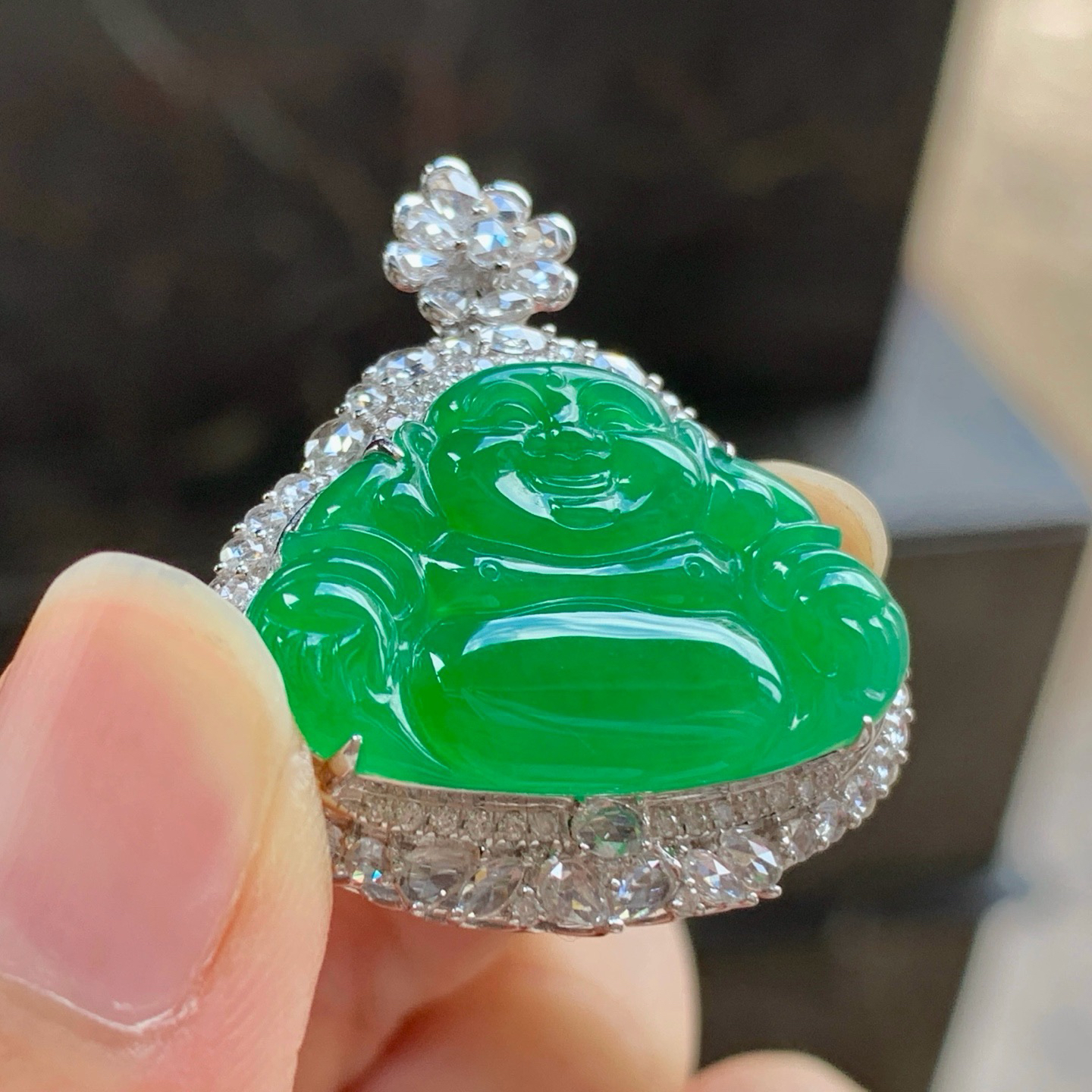 金钻镶嵌阳绿色佛公^_^色阳 细腻