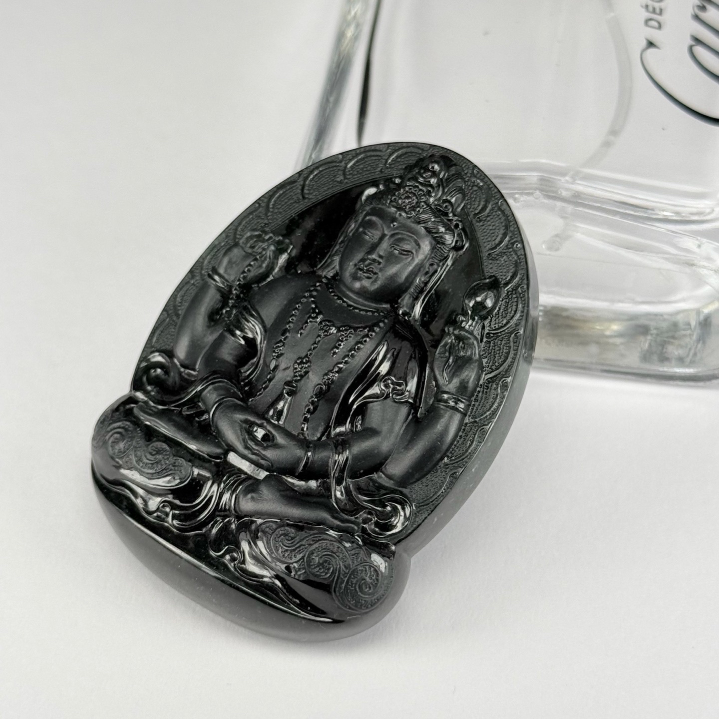 精品墨翠观音 种好色正 黑度极好 打灯通透 油性十足 厚桩大气 尺寸56.6