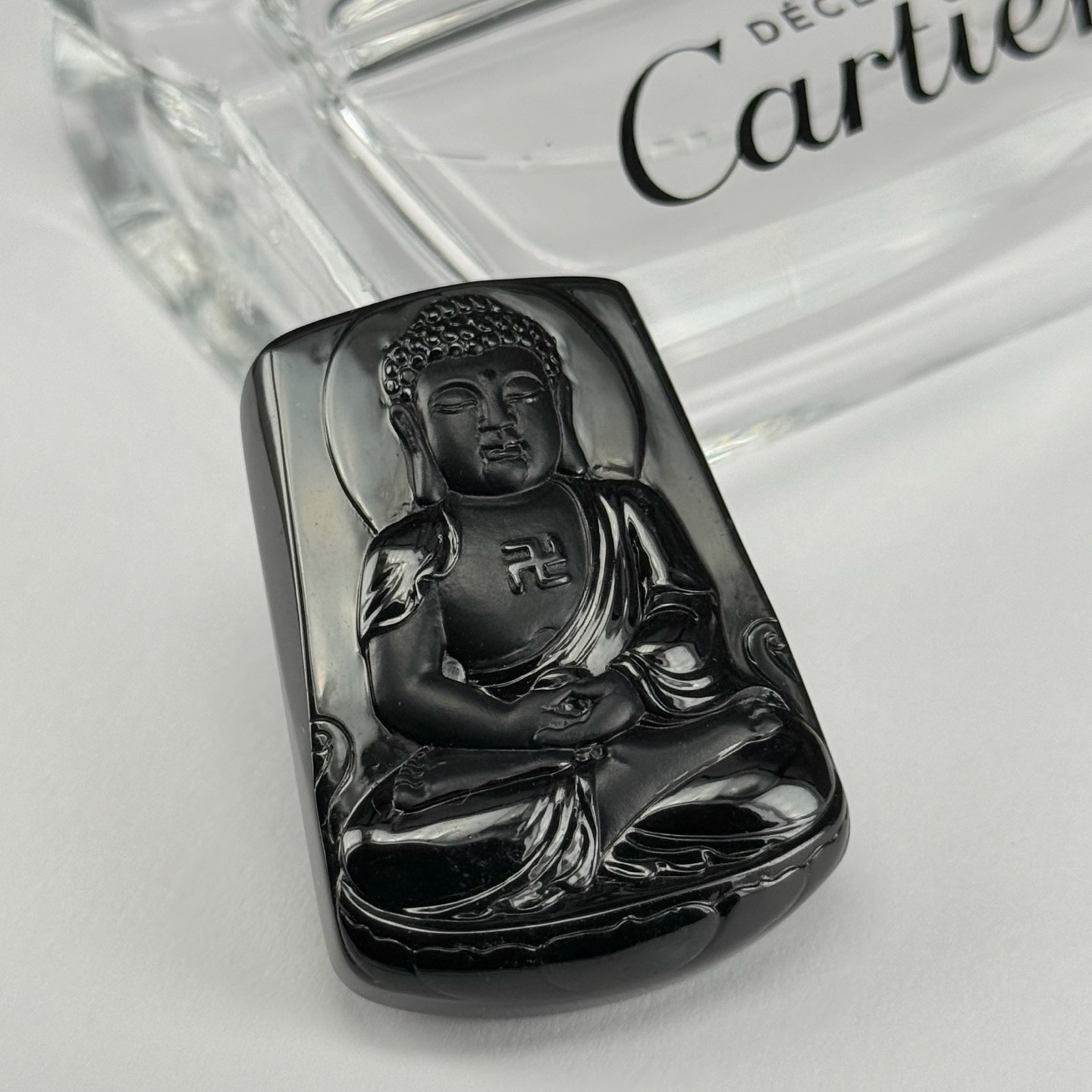 精品墨翠大日如来 种好色正 黑度极好 打灯通透 油性十足  尺寸45