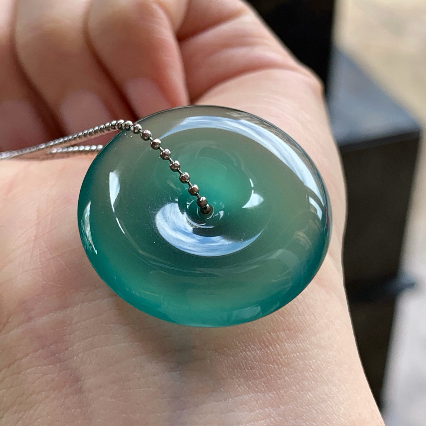 冰种油蓝平安扣^_^鲜艳 浓郁
