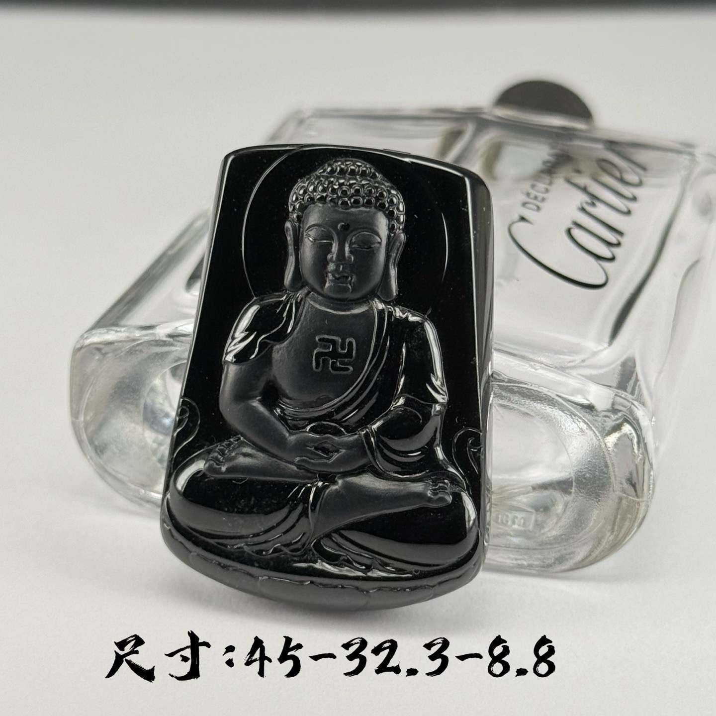 精品墨翠大日如来 种好色正 黑度极好 打灯通透 油性十足  尺寸45