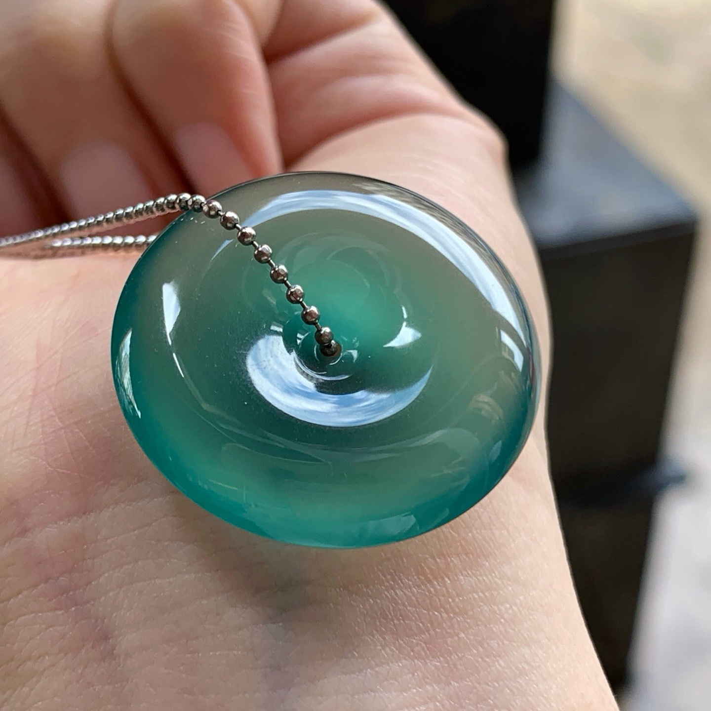 冰种油蓝平安扣^_^鲜艳 浓郁