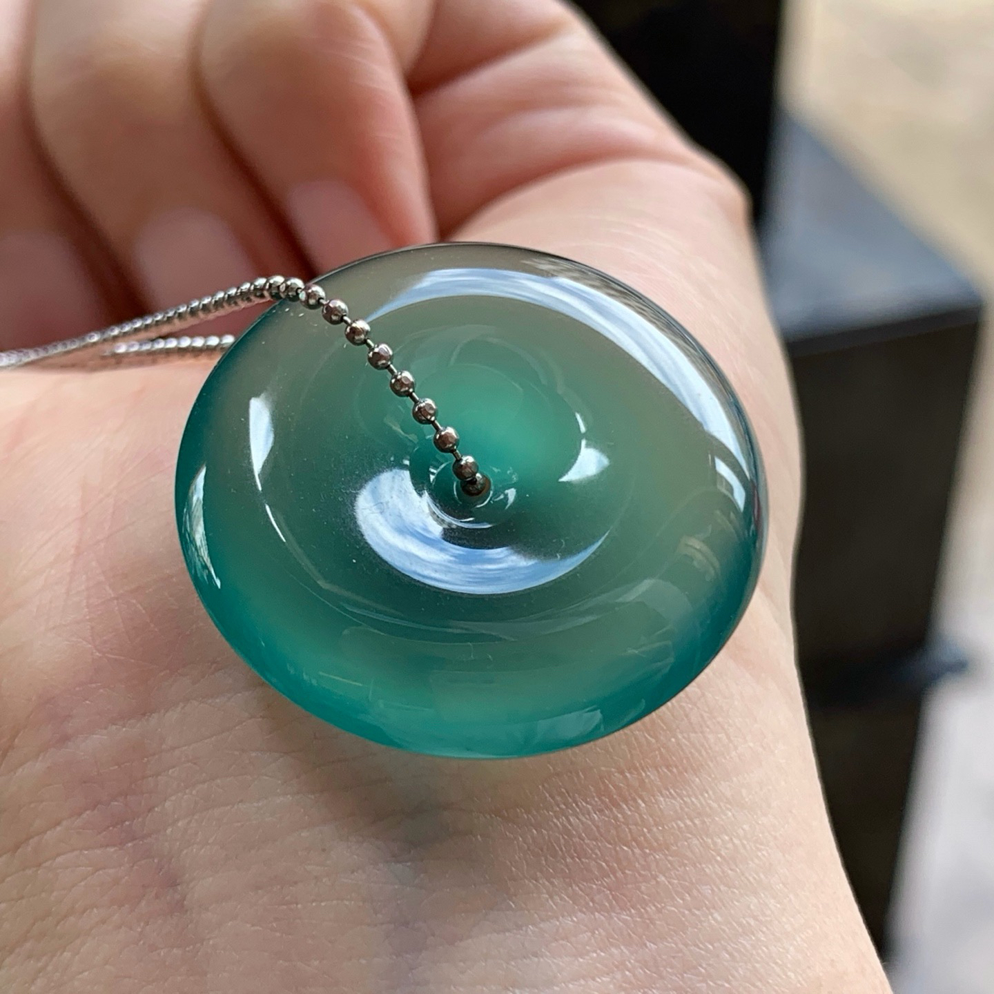 冰种油蓝平安扣^_^鲜艳 浓郁