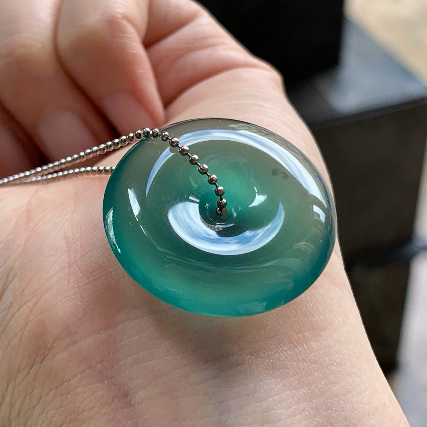 冰种油蓝平安扣^_^鲜艳 浓郁