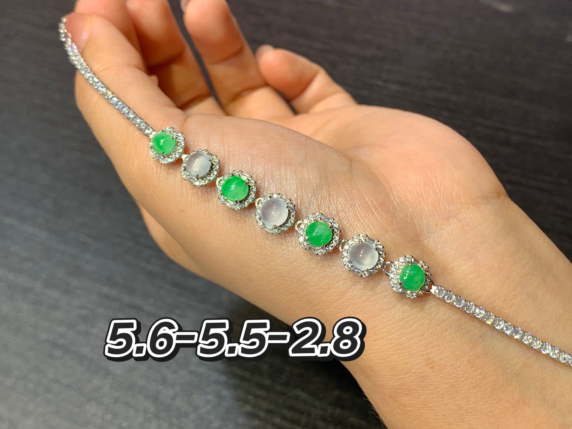 白绿蛋面手链 s925银，5.6-5.5-2.8