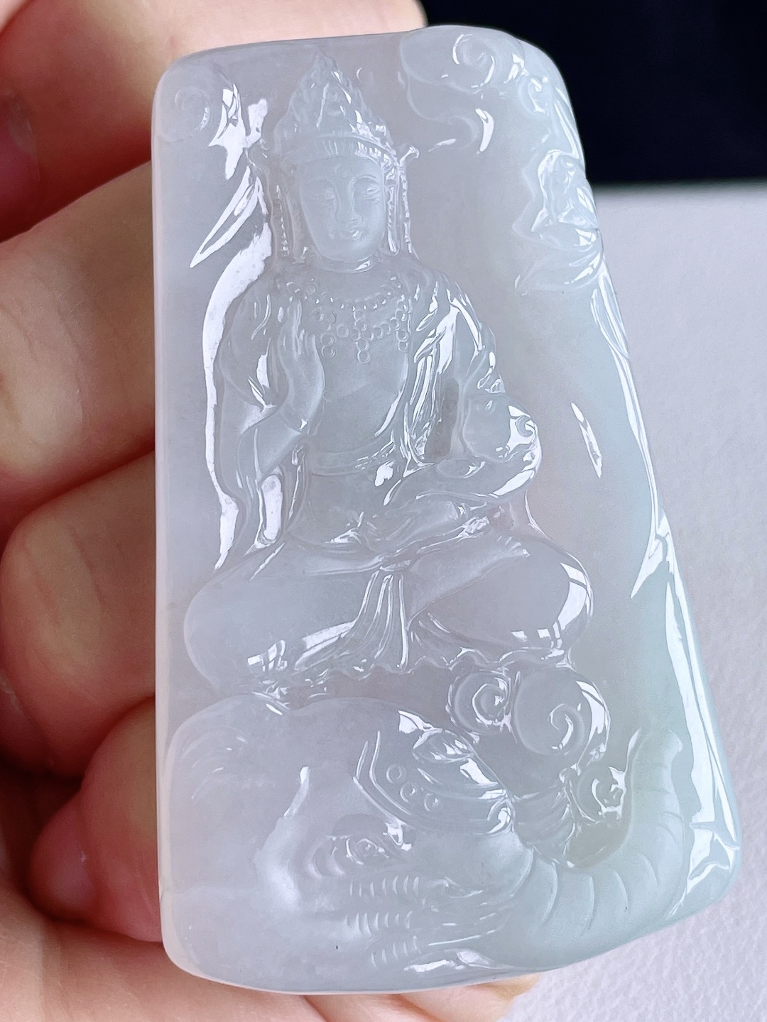 糯冰普贤菩萨牌吊坠,无裂,性比高
