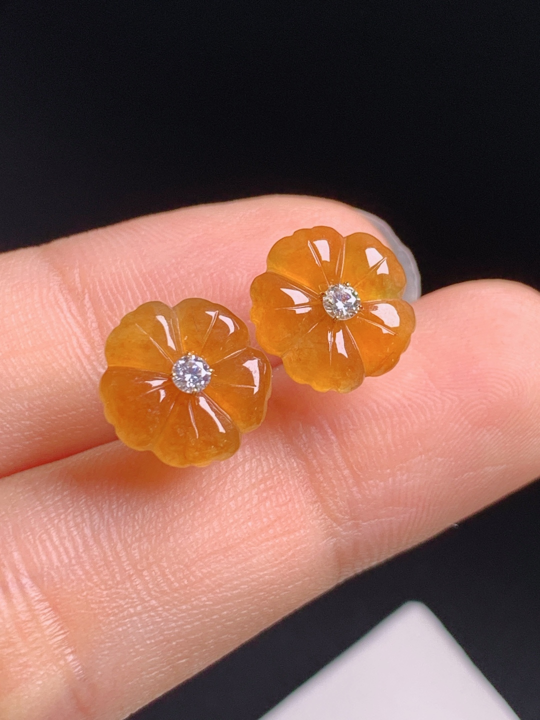 ️  冰黄翡花朵耳钉，暖黄明艳精致温柔，花开富贵