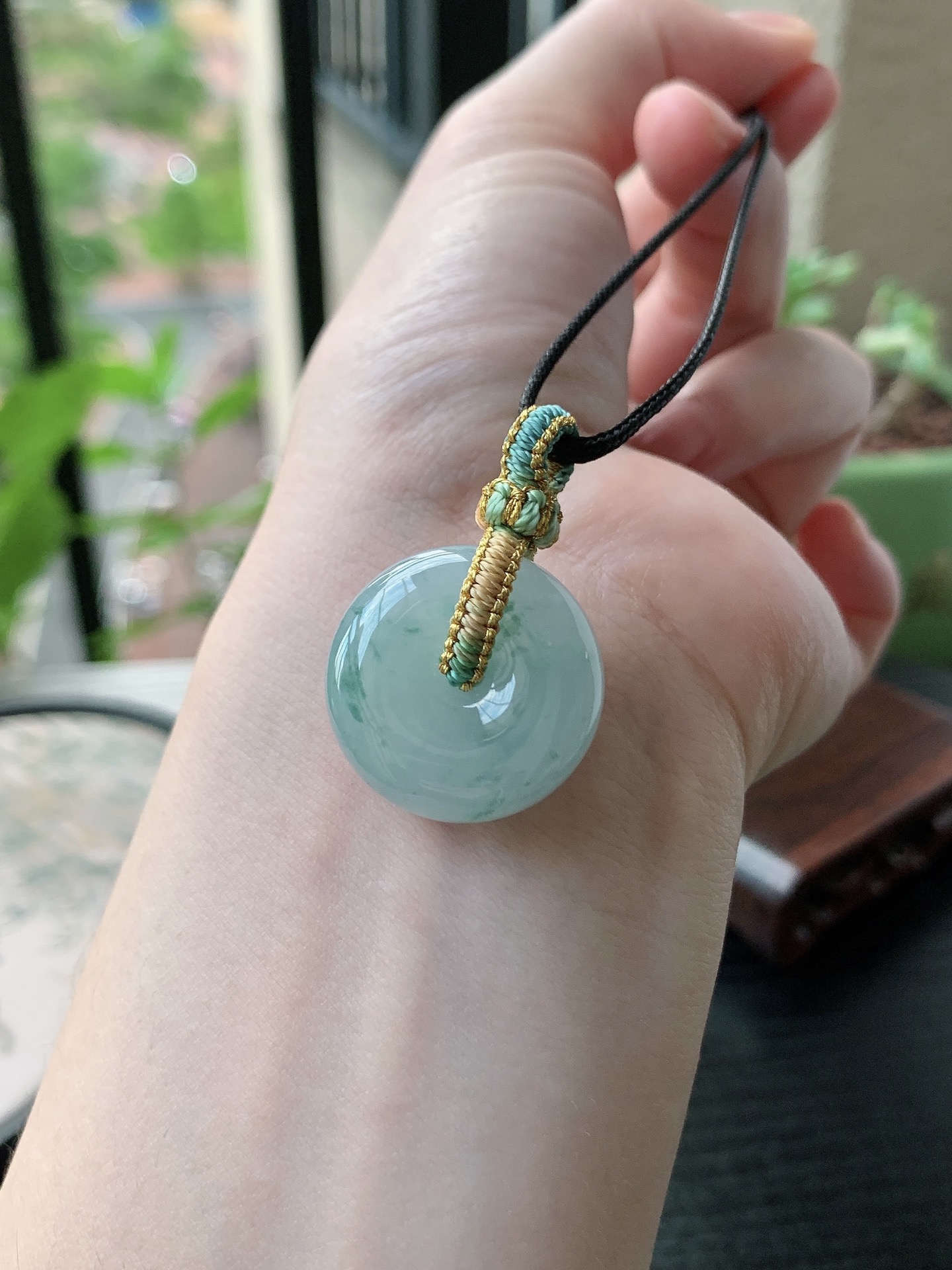 老坑冰种胶感飘蓝花平安扣吊坠,裸石尺寸:23.6-9.8mm