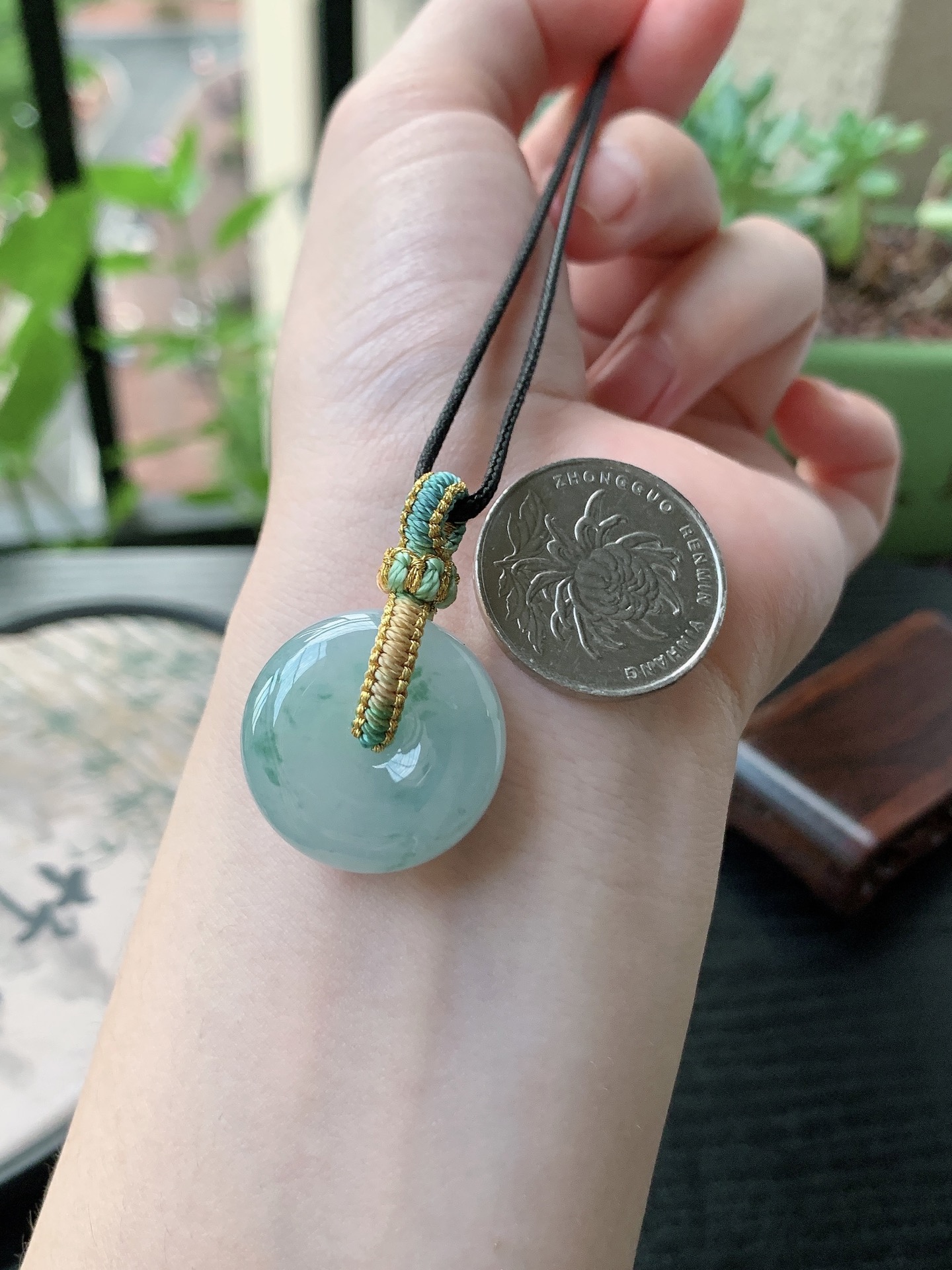 老坑冰种胶感飘蓝花平安扣吊坠,裸石尺寸:23.6-9.8mm