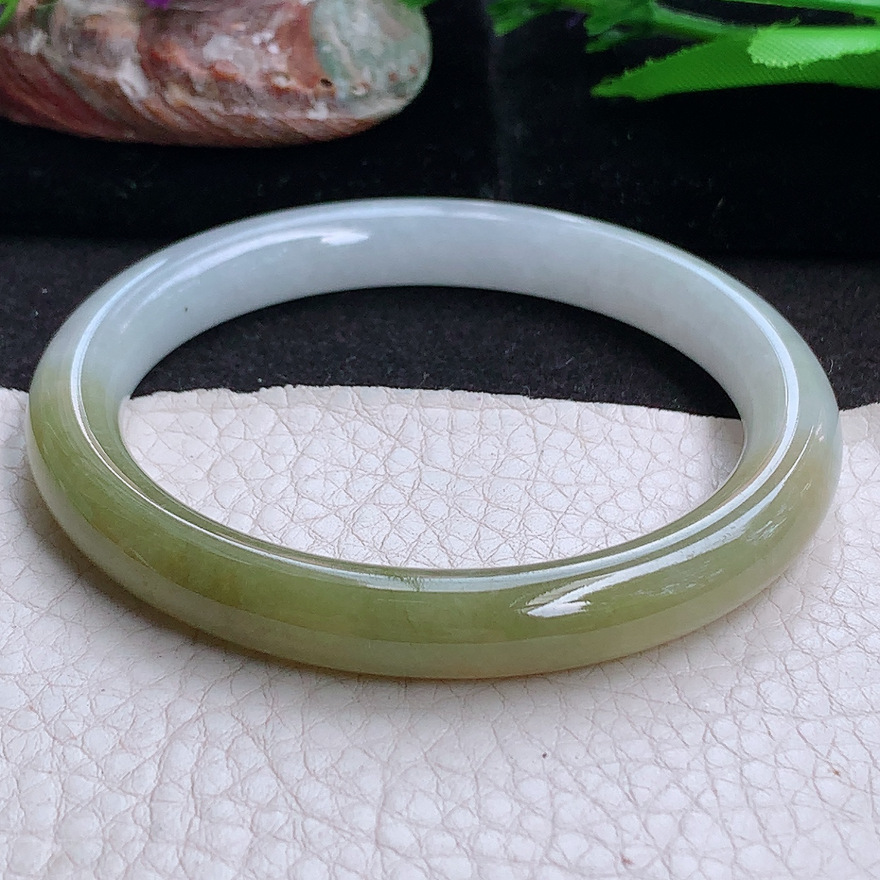 z实拍55.5*8.5招财叮当镯 缅甸翡翠a货玉手镯 半山水圆条玉手环