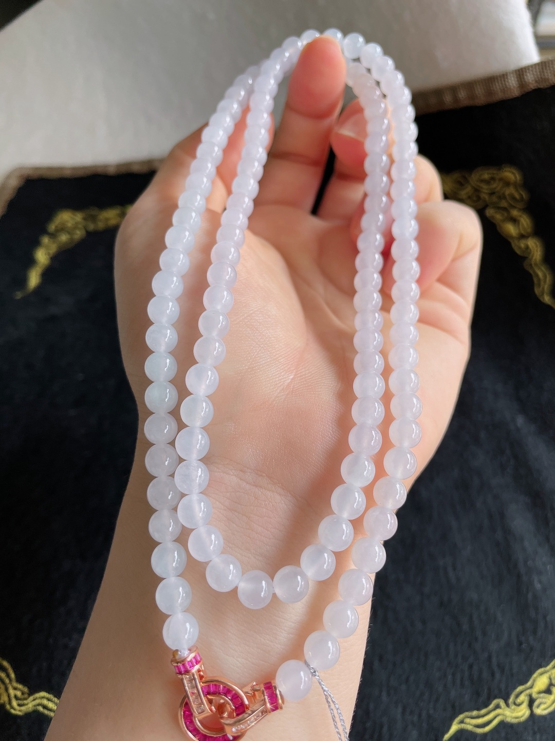 天然翡翠A货，白冰珠链，尺寸：6mm112颗。【编3519】