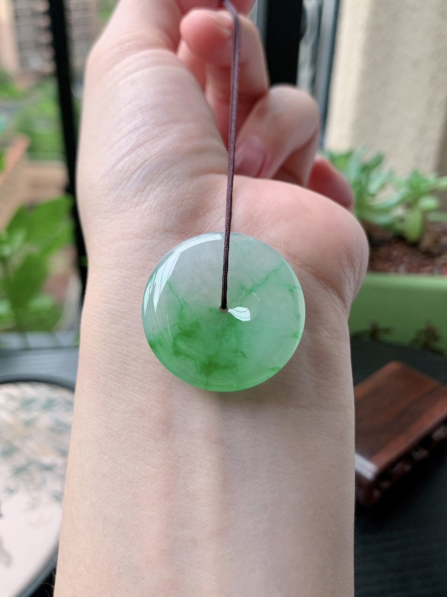 老坑冰种胶感飘阳绿平安扣吊坠,裸石尺寸:29.3-5.8mm