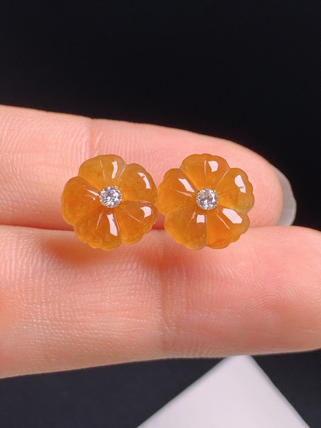 ️  冰黄翡花朵耳钉，暖黄明艳精致温柔，花开富贵