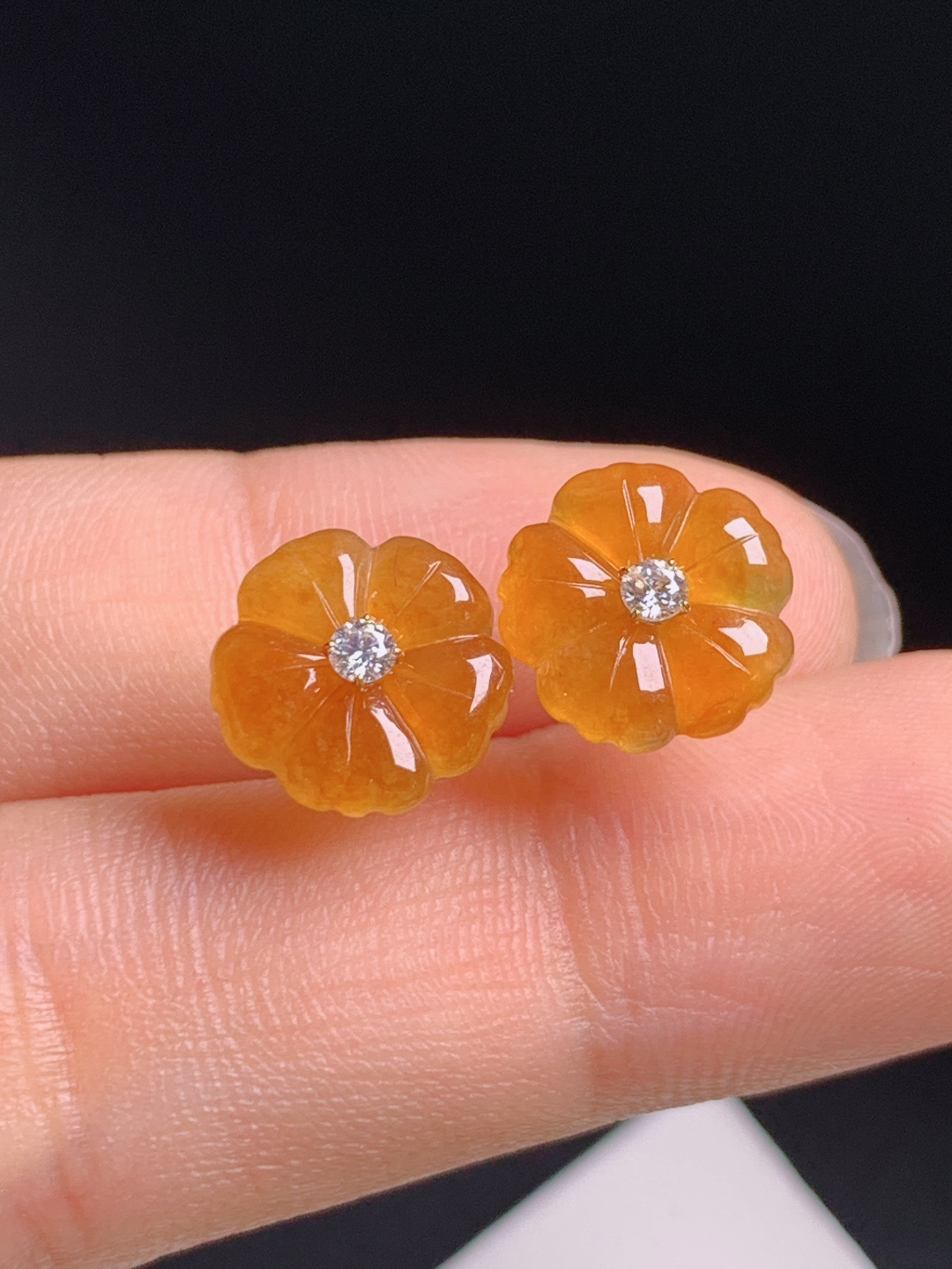 ️  冰黄翡花朵耳钉，暖黄明艳精致温柔，花开富贵